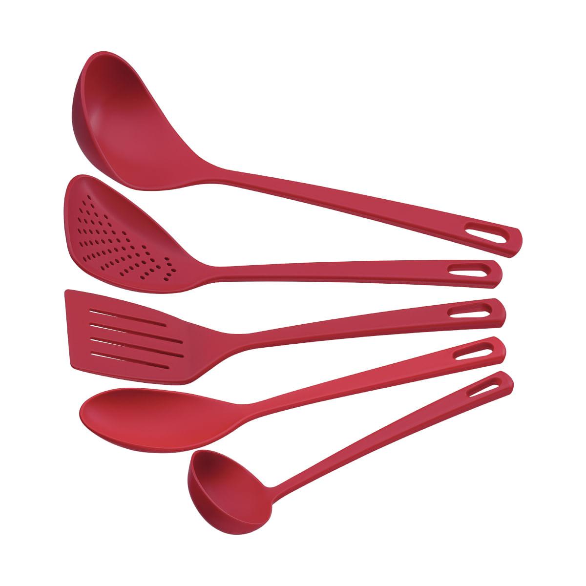Jogo de Utensílios Tramontina Easy em Nylon Vermelho 5 Peças