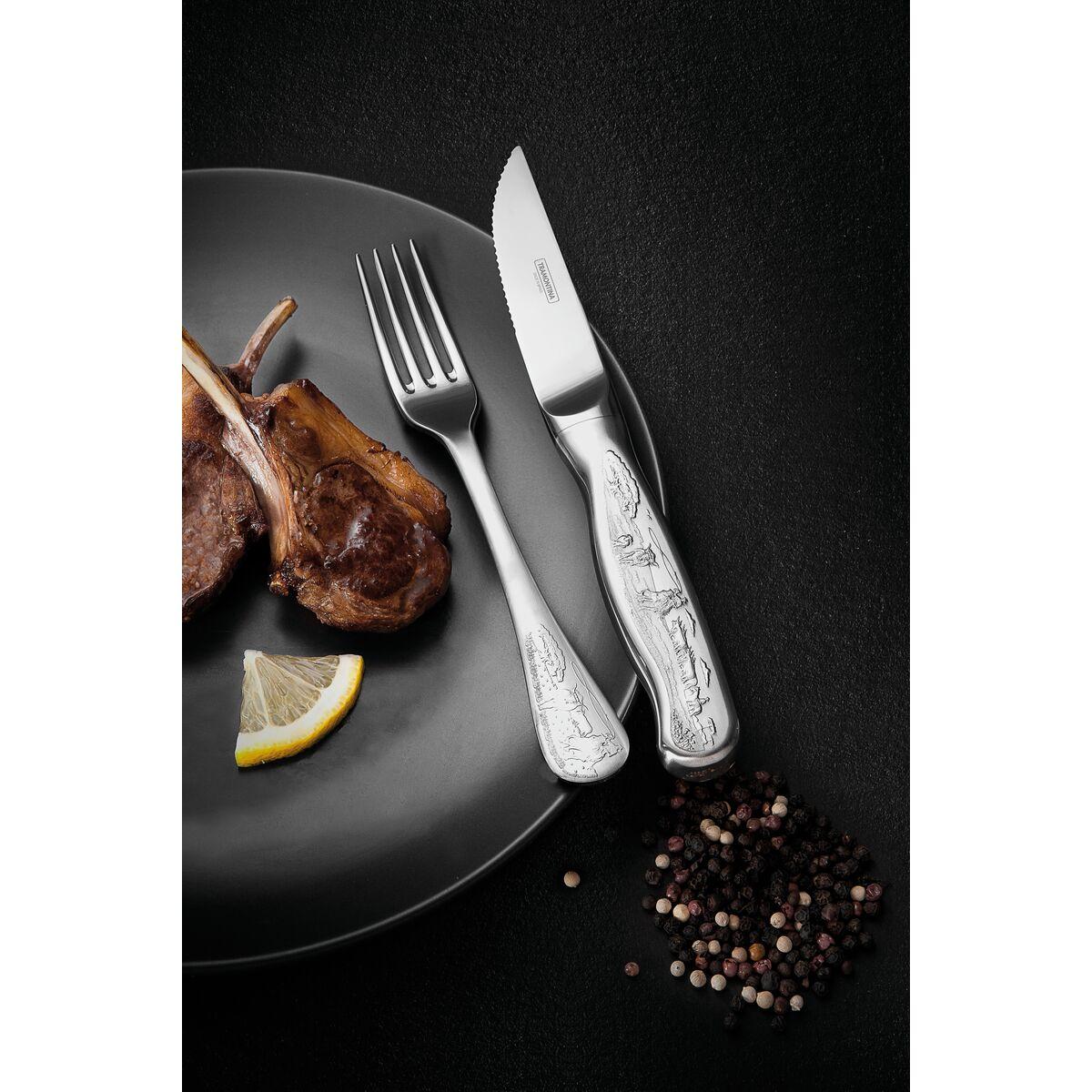 Jogo de Facas para Churrasco Tramontina Aço Inox Cabo com Desenhos em Alto Relevo 12 Peças