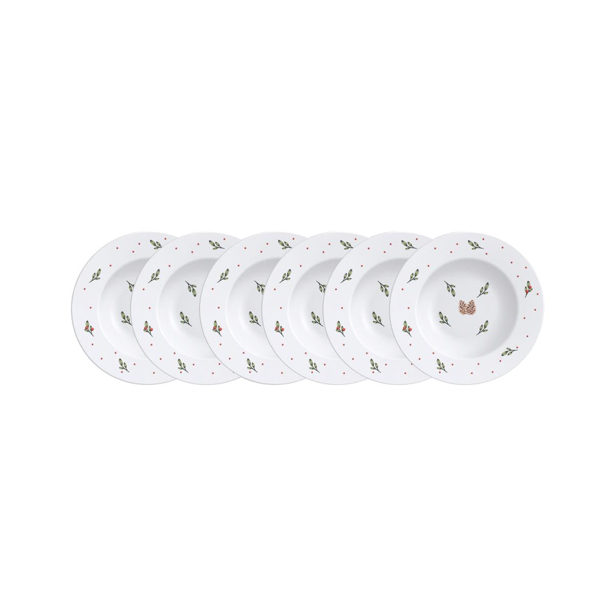 Kit Prato Sobremesa Tramontina Casa Natal em Porcelana Decorada 21 cm com 06 Peças