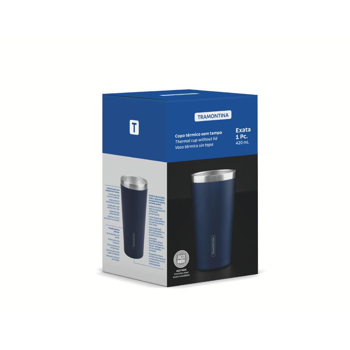 Copo Térmico Tramontina Exata em Aço Inox Azul sem Tampa 420 ml