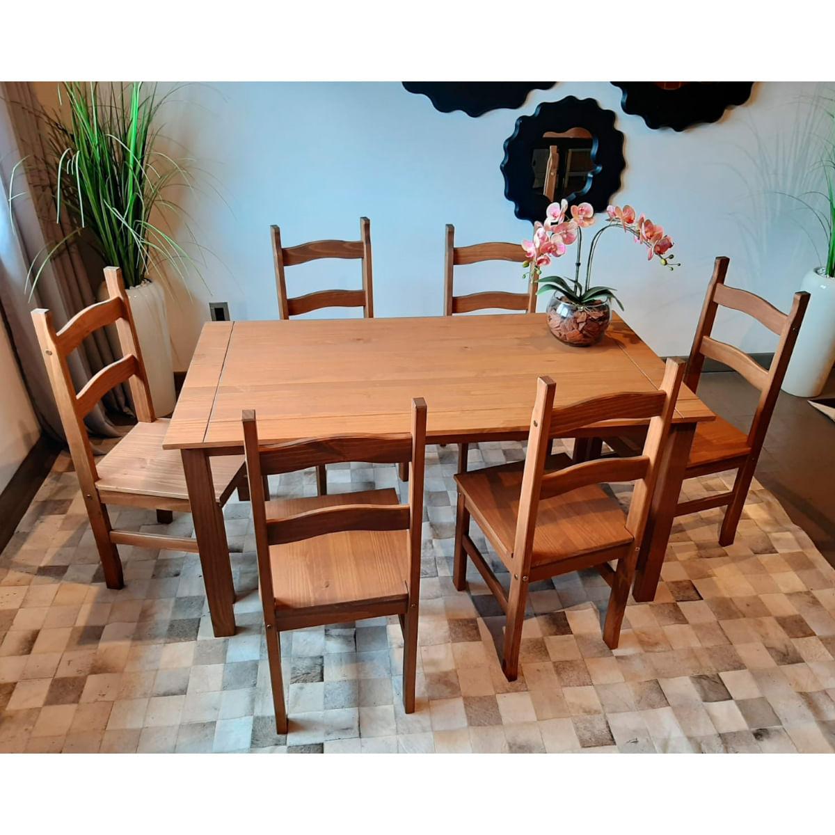 Conjunto Sala de Jantar Mesa 150x80 cm 6 Cadeiras Madeira Marin Brasil