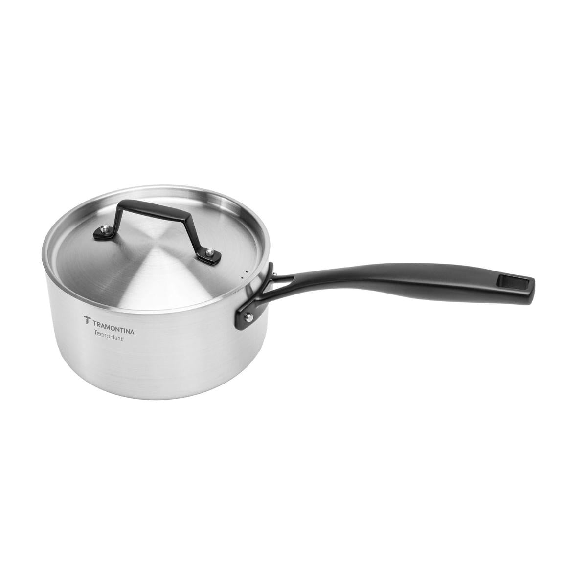 Panela Tramontina Grano Black Aço Inox 16 cm 1,7L Fundo Triplo Indução