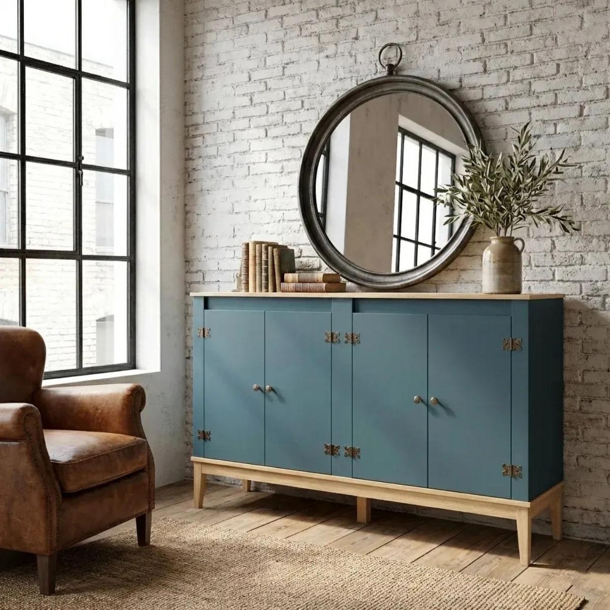 Aparador Colonial 149cm Azul Petróleo 4 Portas Movelbento