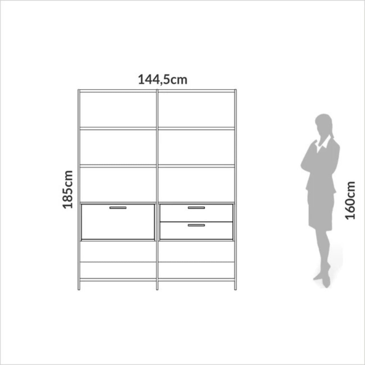 Estante 2 Gavetas 1 Porta Off White Freijó 145x32x185 cm Dalla Costa