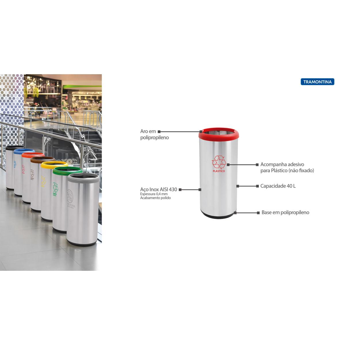Lixeira Inox Tramontina 40 Litros Cápsula Selecta Plus Vermelha