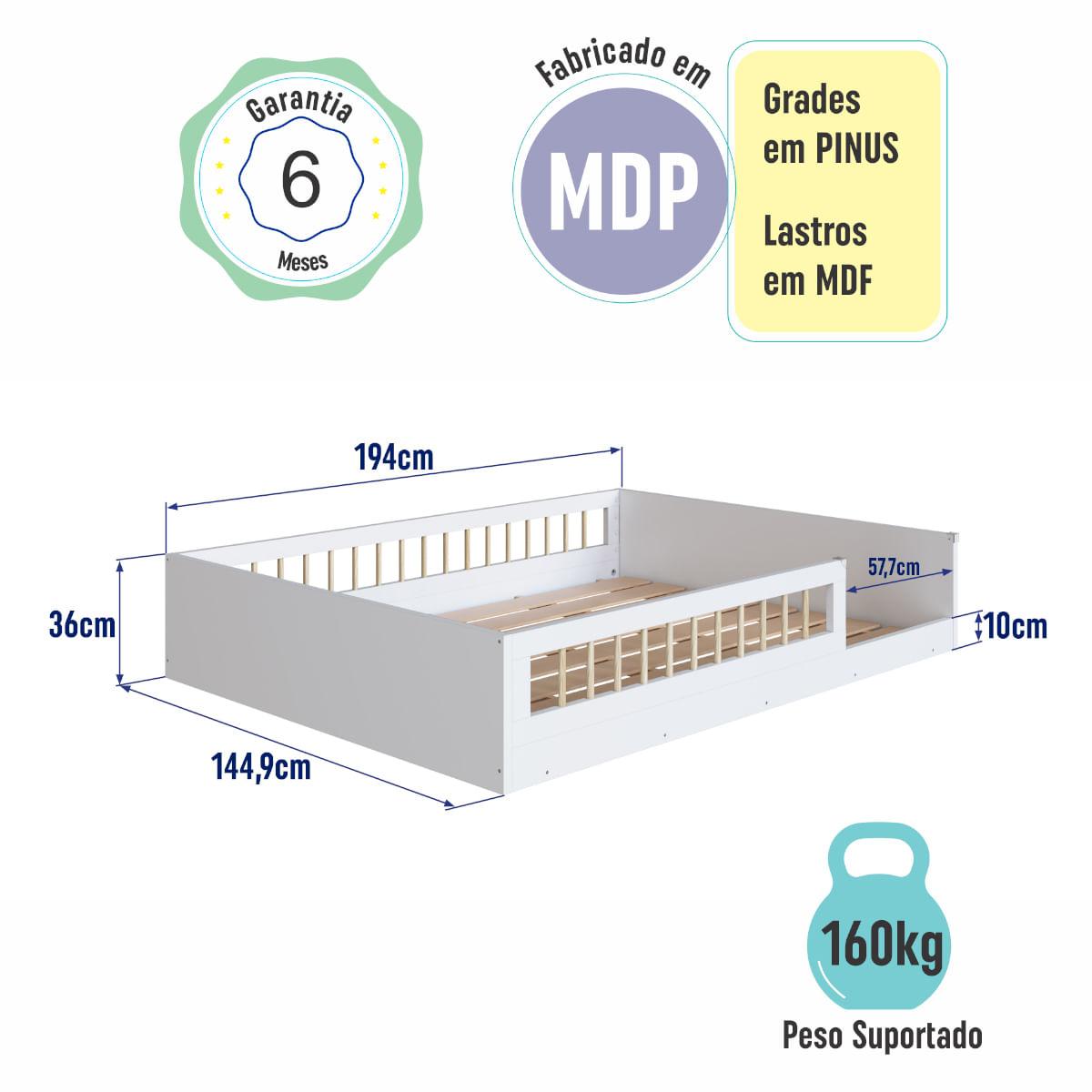 Cama Montessoriana Casal Affetto Branco Completa Móveis