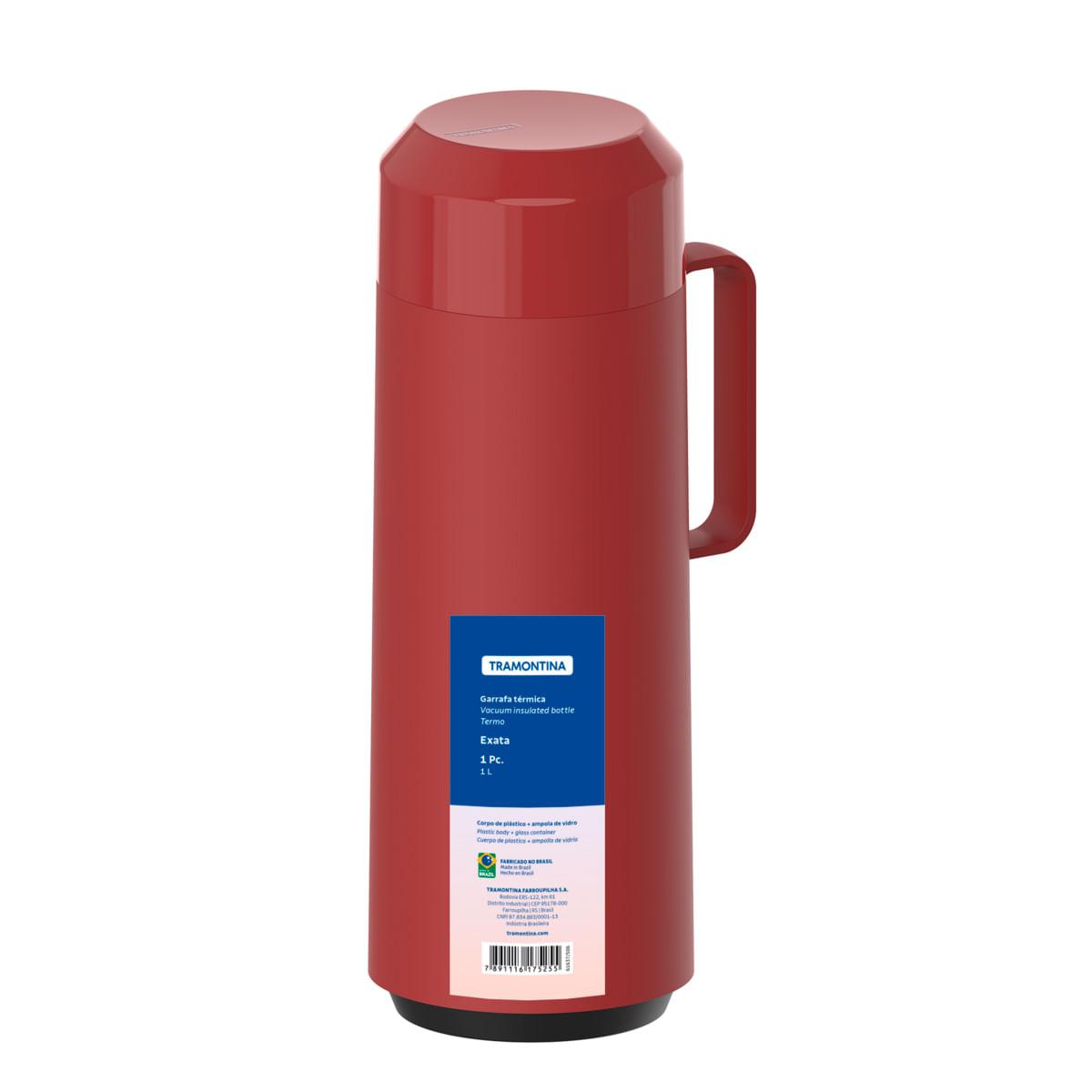 Garrafa Térmica Tramontina Exata 1 Litro em Plástico Vermelho com Ampola de Vidro