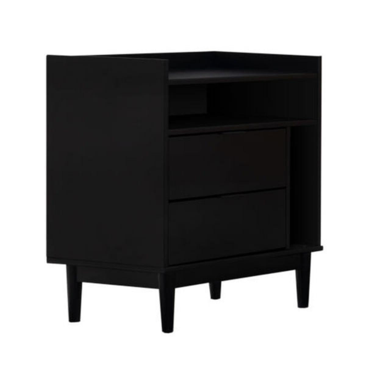 Mesa de Cabeceira Laca Preta 63cm 2 Gavetas em Madeira Marin
