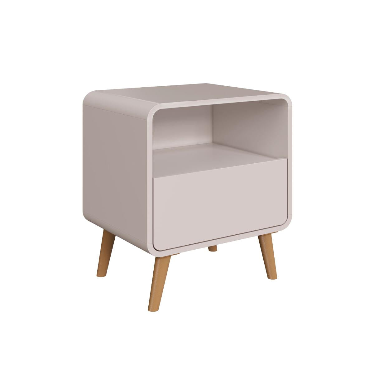 Mesa de Cabeceira 1 Gaveta Curve Bege 47x36x58cm Completa Móveis