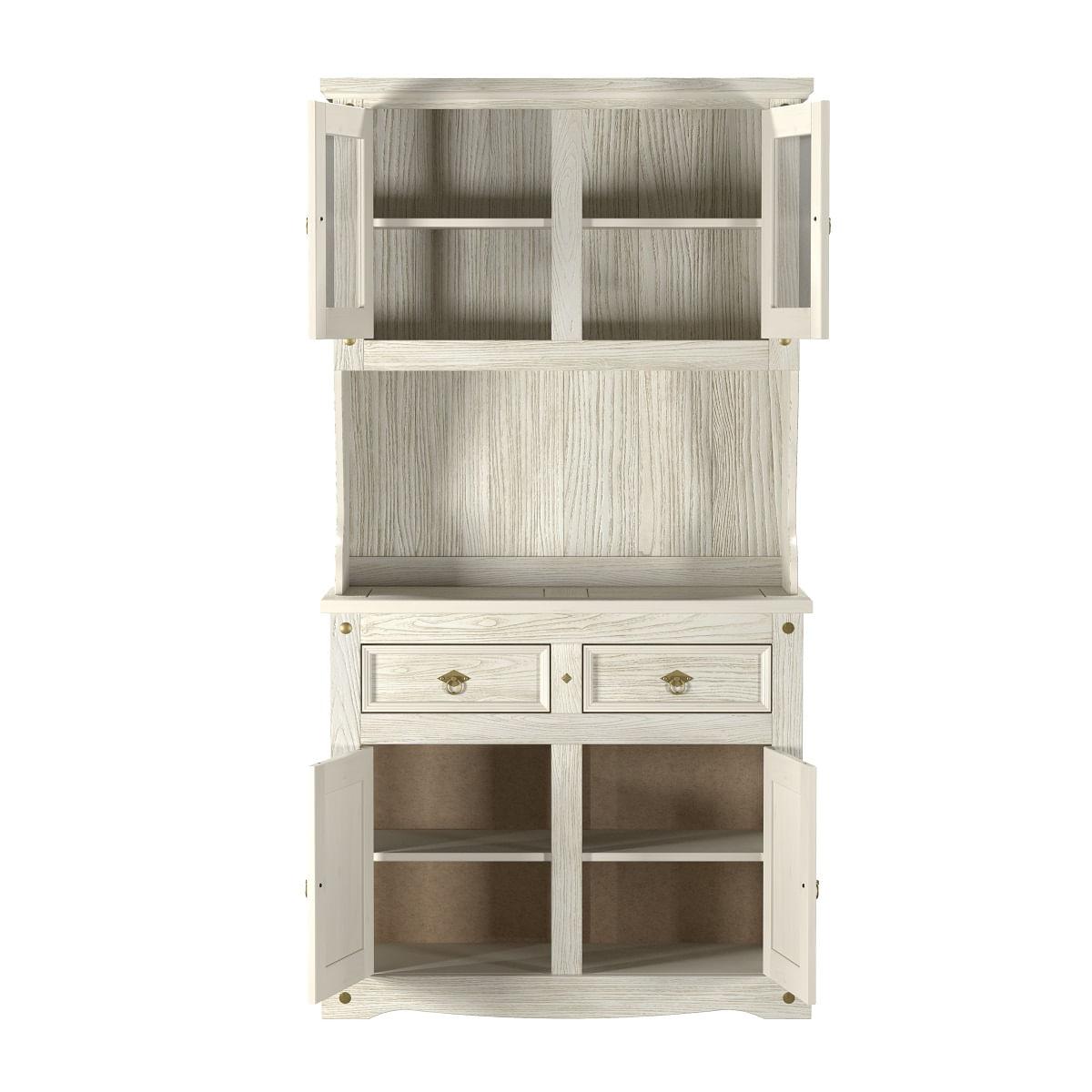 Cristaleira em Madeira 4 Portas 2 Gavetas 105 x 199 cm Patina Branca Elliottiis