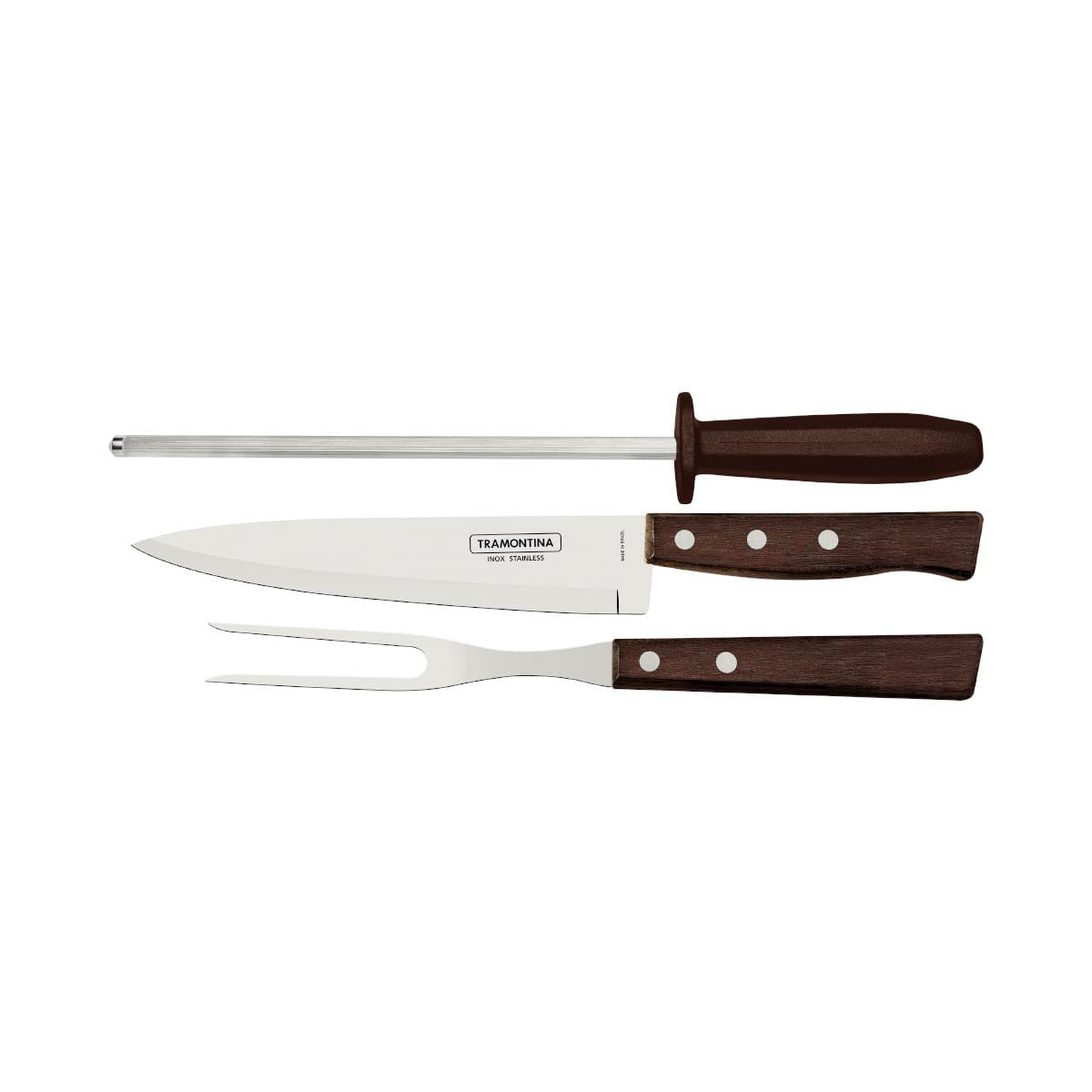 Kit para Churrasco Tramontina Aço Inox Madeira Natural e Polipropileno 3 Peças