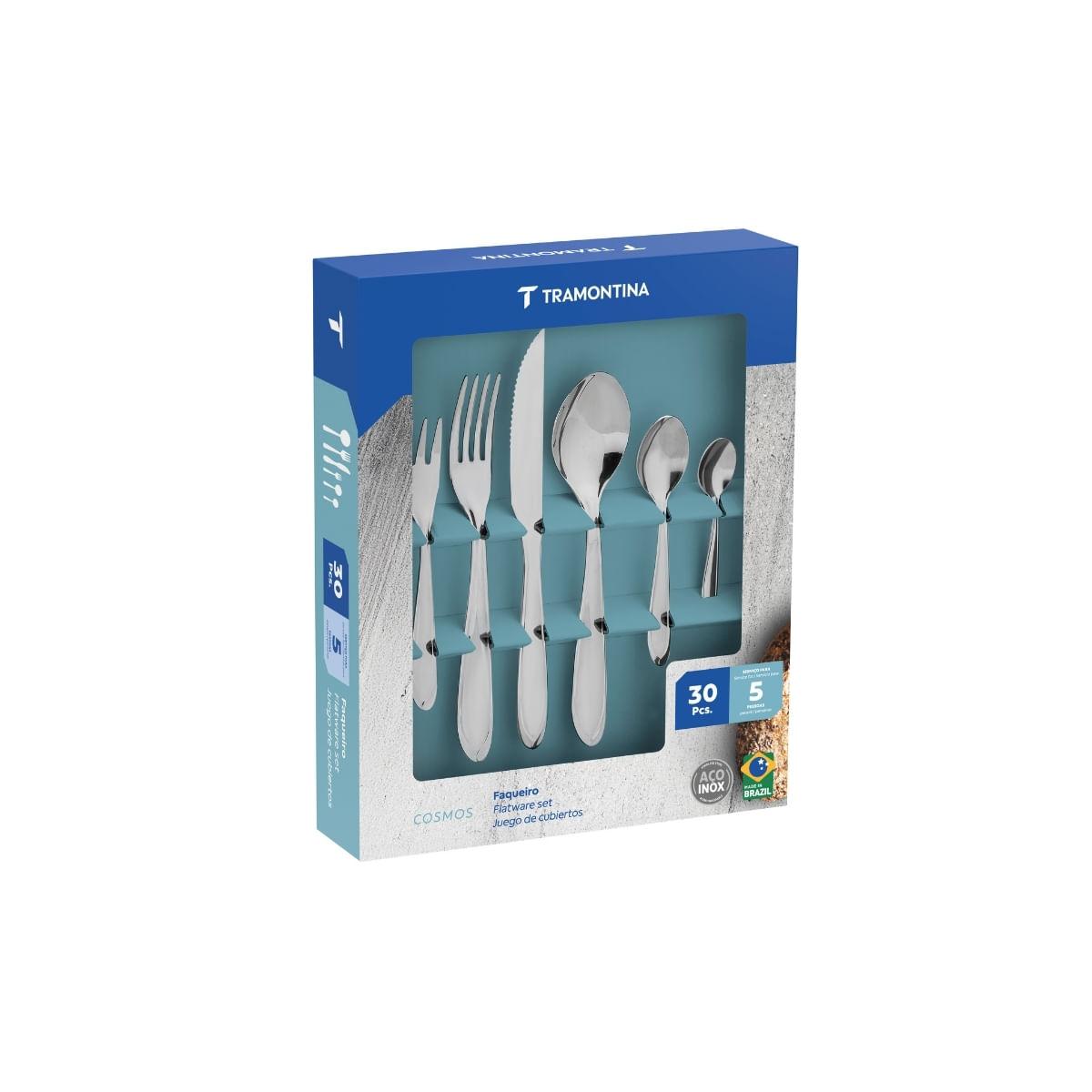 Faqueiro Tramontina Cosmos Aço Inox com Facas para Churrasco 30 Peças