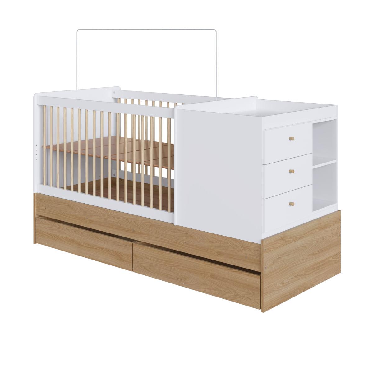 Berço Cama com Cômoda e Gavetões Aveiro e Branco Completa Móveis
