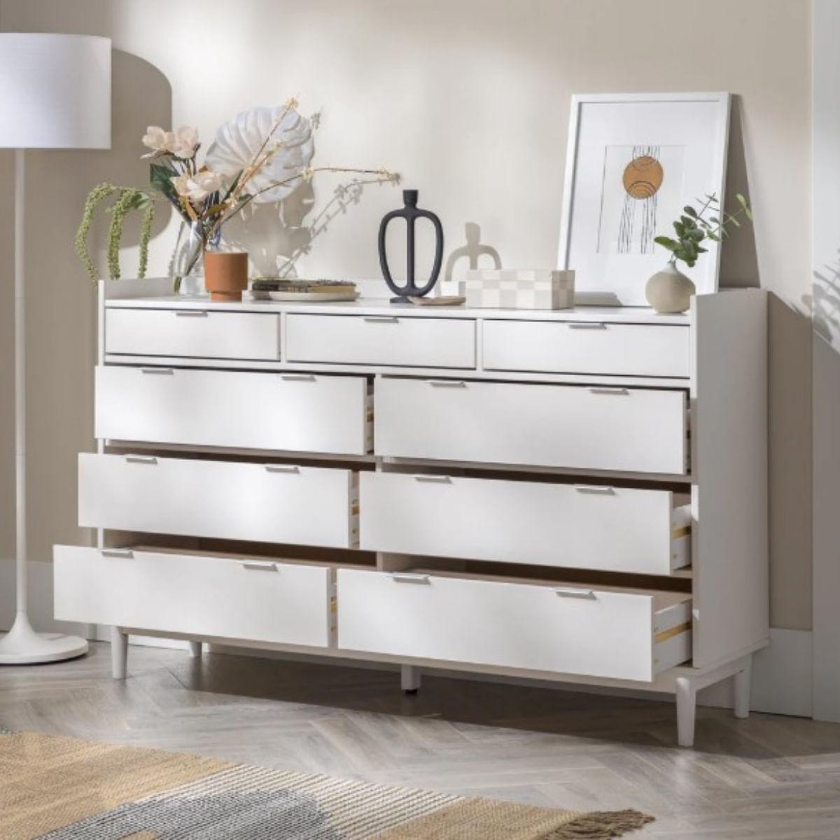 Cômoda 9 Gavetas Laca Branco em Madeira 150x43x92 cm Marin