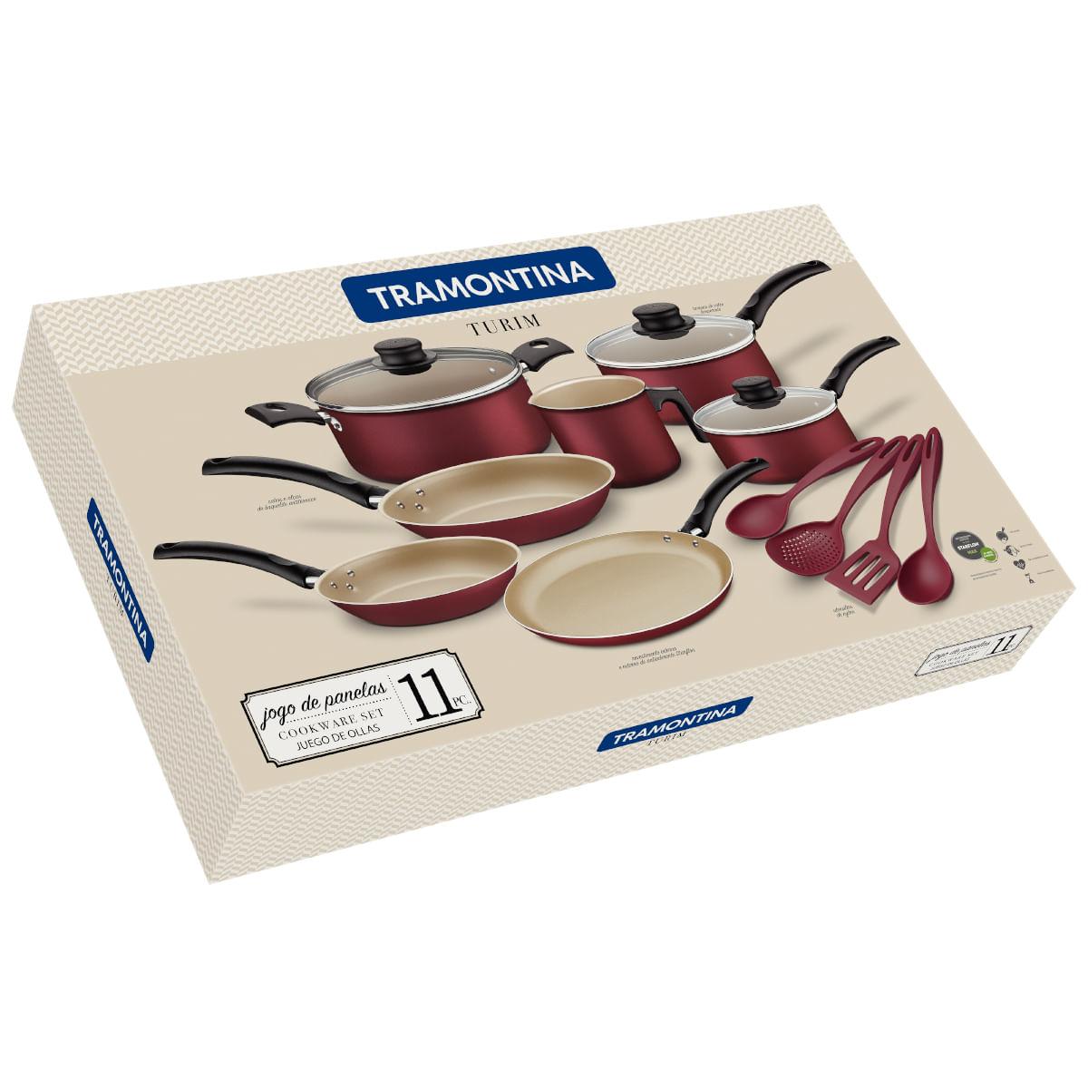 Jogo de Panelas Tramontina Turim em Alumínio Antiaderente Starflon Max Vermelho 11 Peças