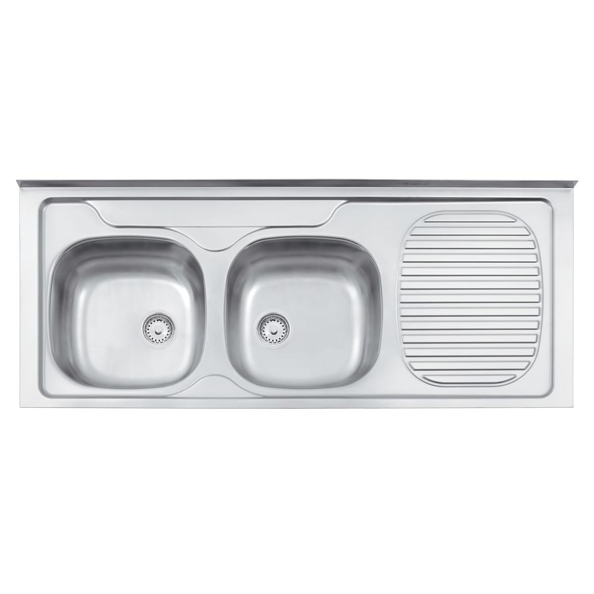 Pia de Apoio Tramontina Stratta 2C 34 FX EX em Aço Inox 120 x 50 cm com 2 Cubas