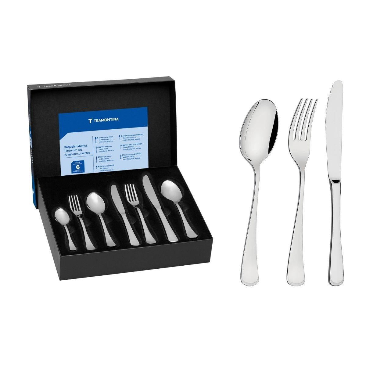 Faqueiro Tramontina Mônaco Aço Inox com Facas de Mesa Forjadas 42 Peças