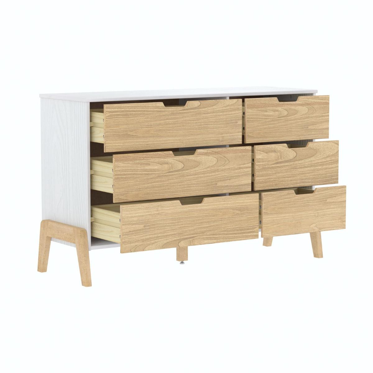 Cômoda 6 Gavetas Veneza em Madeira Branco e Carvalho 119x40x76 cm Marin