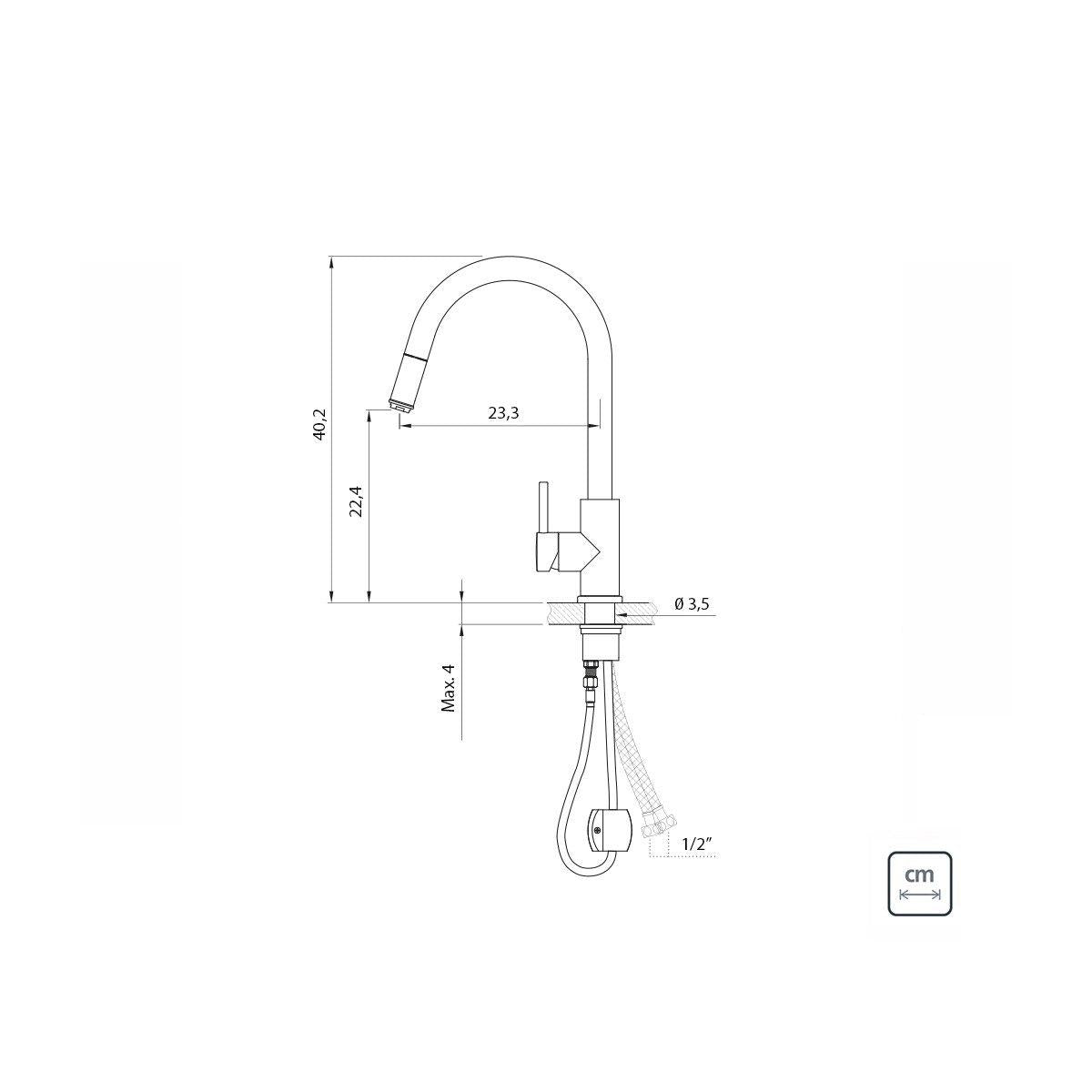 Misturador Monocomando Tramontina Arko Plus em Aço Inox com acabamento Scotch Brite e Extensor