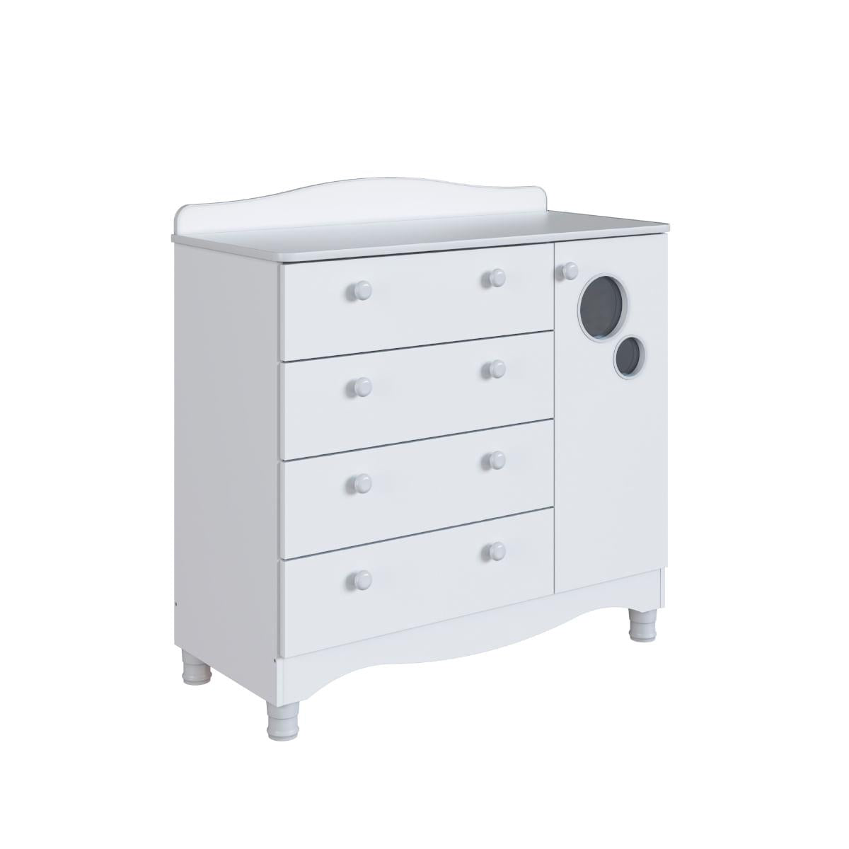 Cômoda Infantil 4 Gavetas 1 Porta Encanto Branco Completa Móveis