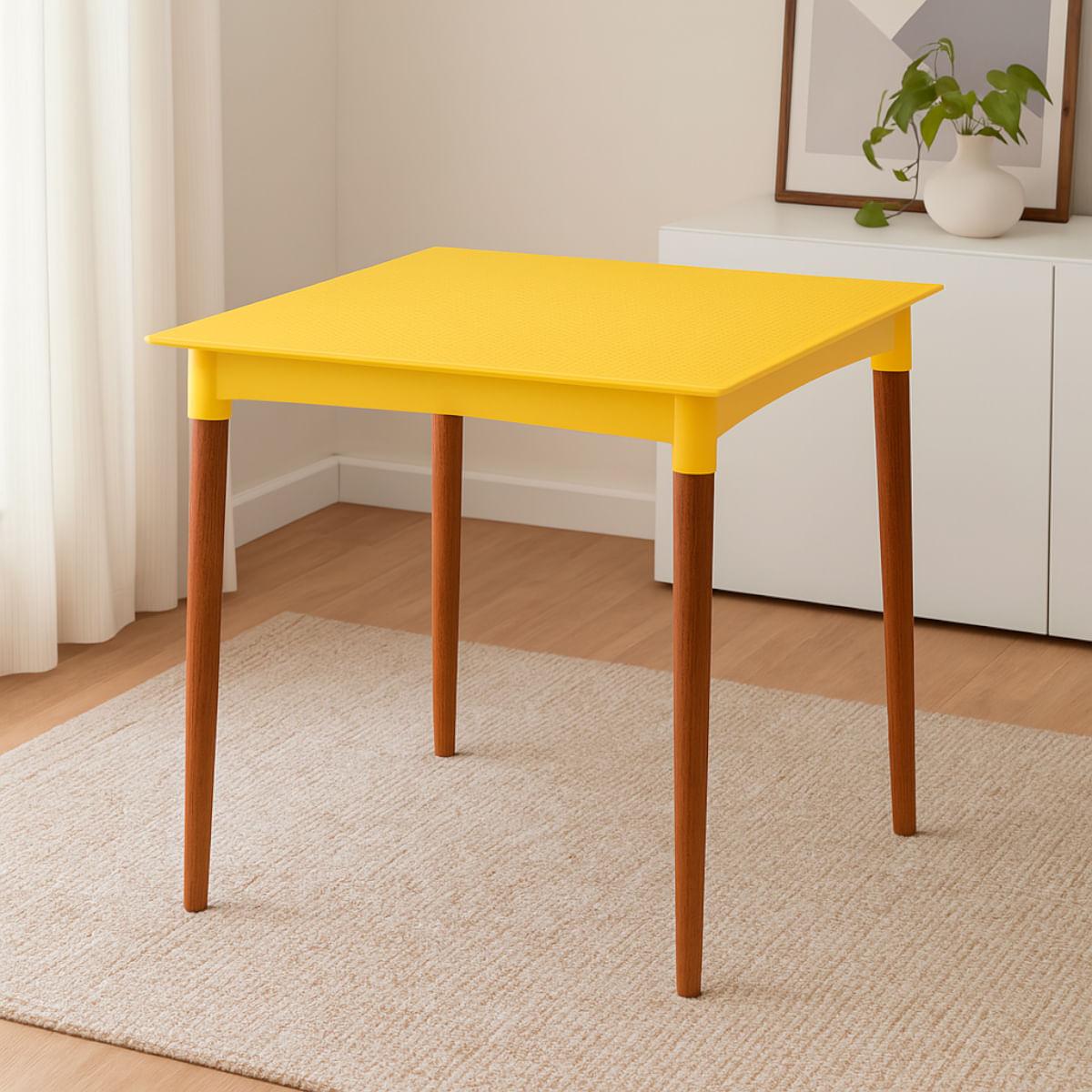 Mesa Tramontina Laura Rattan 70 cm Polipropileno Amarelo Pernas Madeira