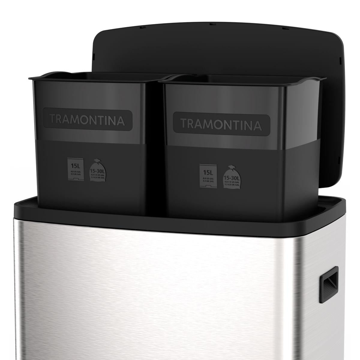 Lixeira Tramontina Octos em Aço Inox com 02 Baldes Removíveis e Pedal 15 L + 15 L OUTLET