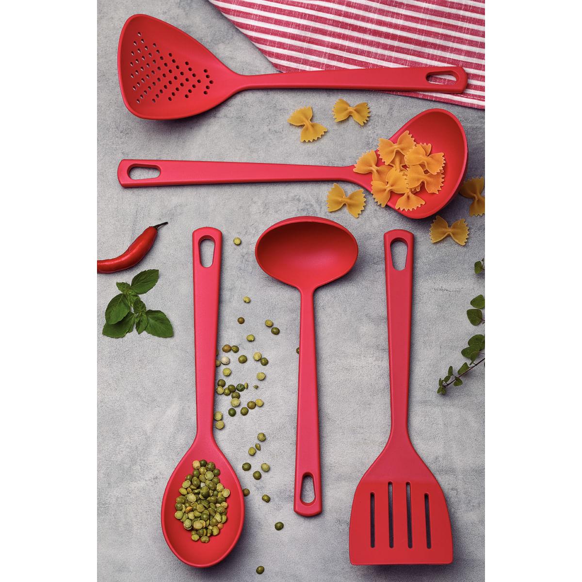 Jogo de Utensílios Tramontina Easy em Nylon Vermelho 5 Peças