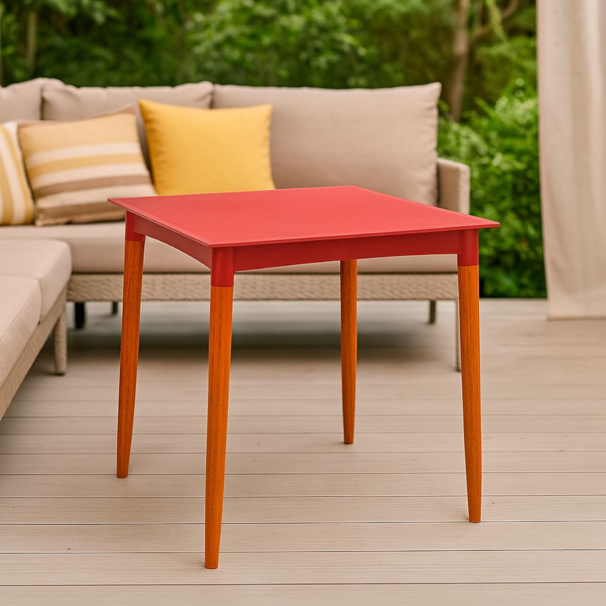 Mesa Tramontina Laura Rattan 70 cm Polipropileno Vermelho Pernas Madeira