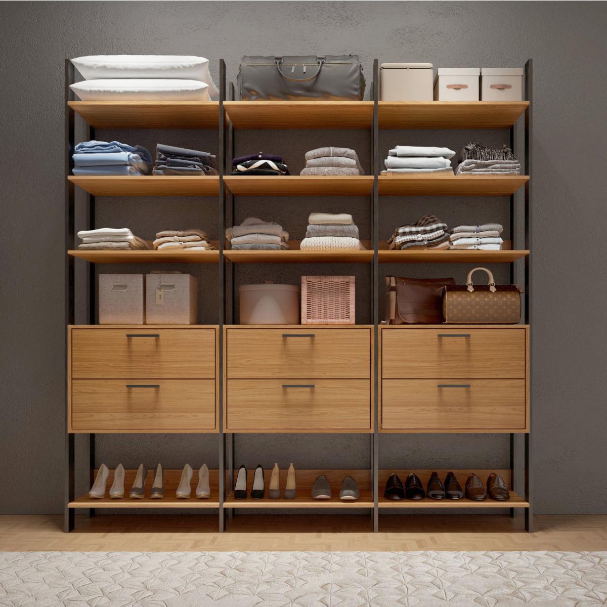 Closet em MDF 6 Gavetas Freijó/Preto Fosco 218 cm TW405 JPF Dalla Costa