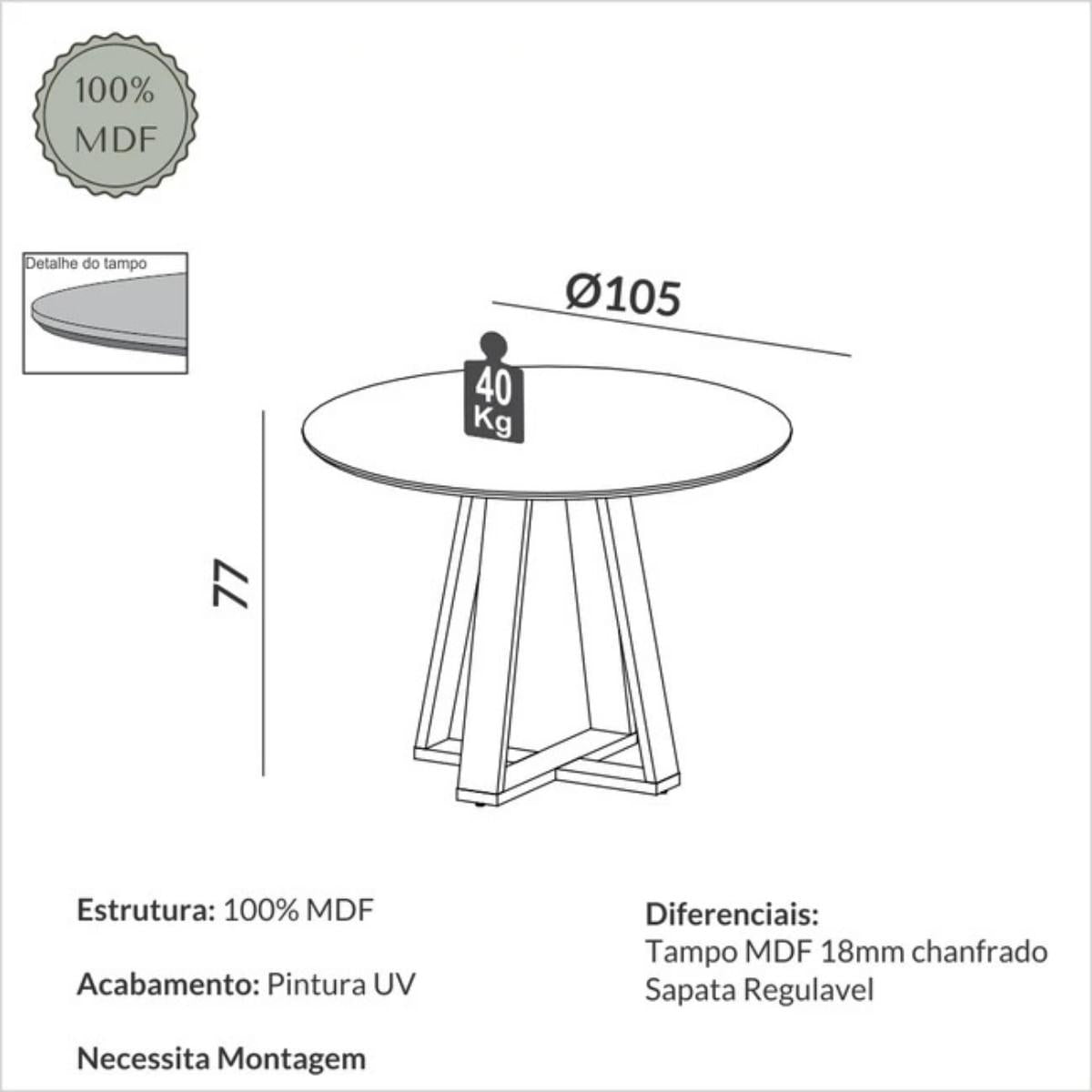Mesa de Jantar Redonda 105cm Pinhão Dalla Costa