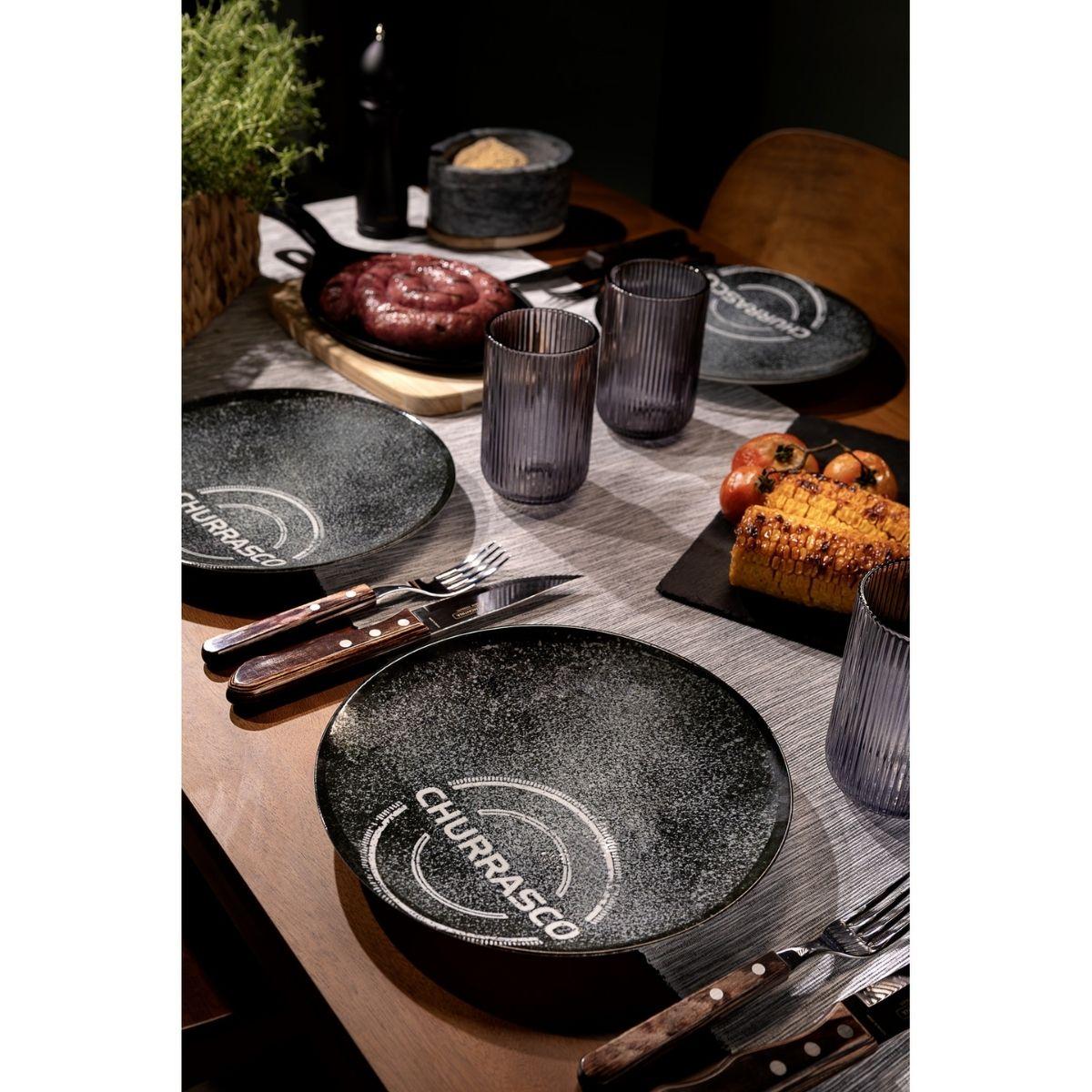 Kit Prato Raso Tramontina Churrasco Carbon em Porcelana 25 cm 4 Peças
