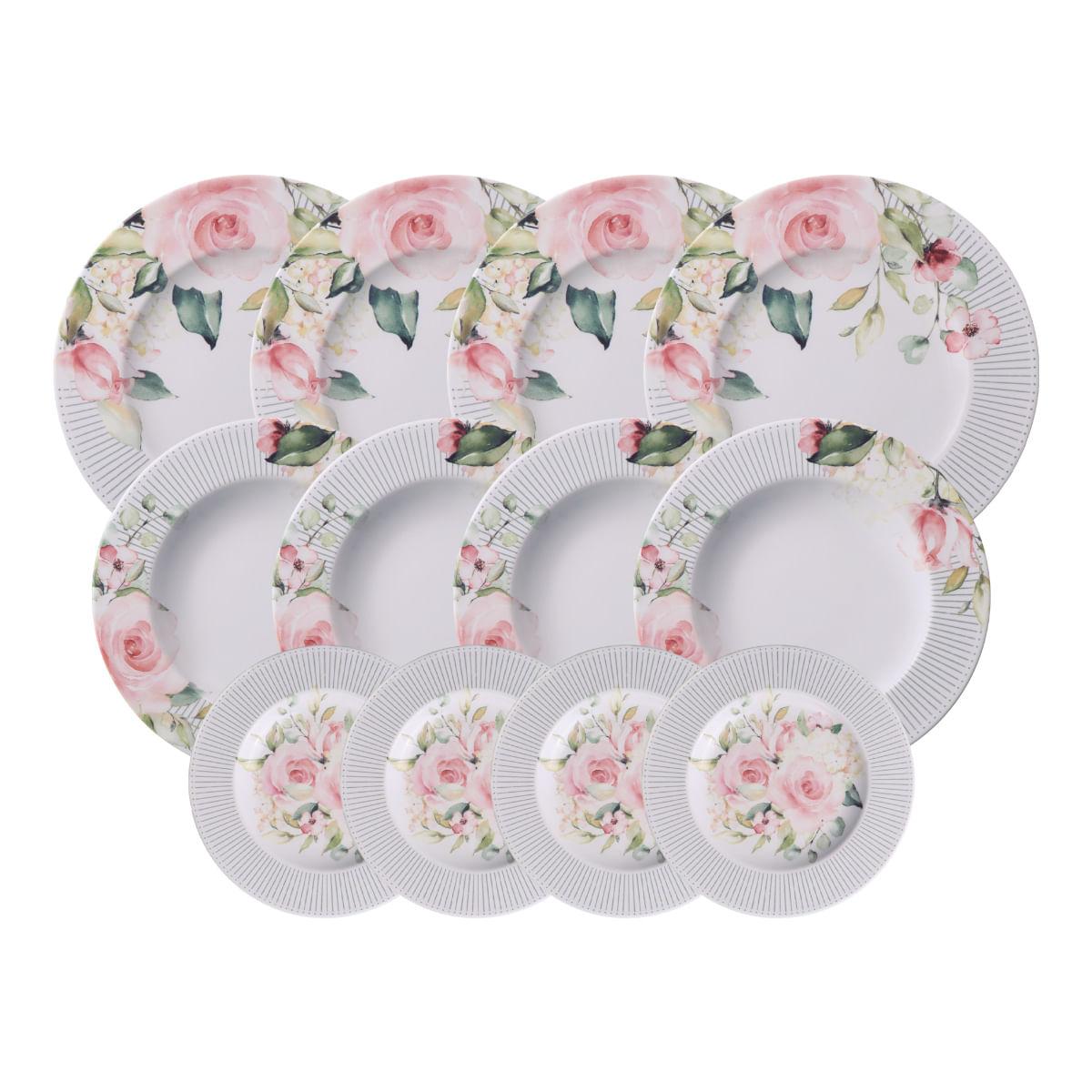Jogo de Pratos Tramontina Ornatta em Porcelana Decorada 12 Peças