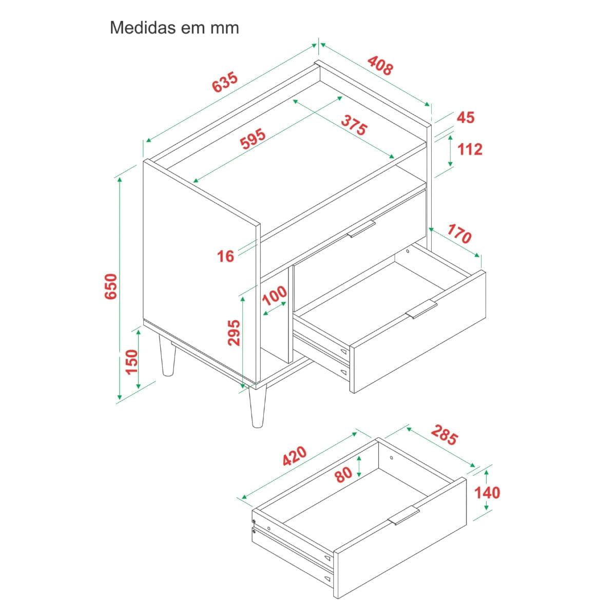 Mesa de Cabeceira Marrom Claro 63cm 2 Gavetas em Madeira Marin
