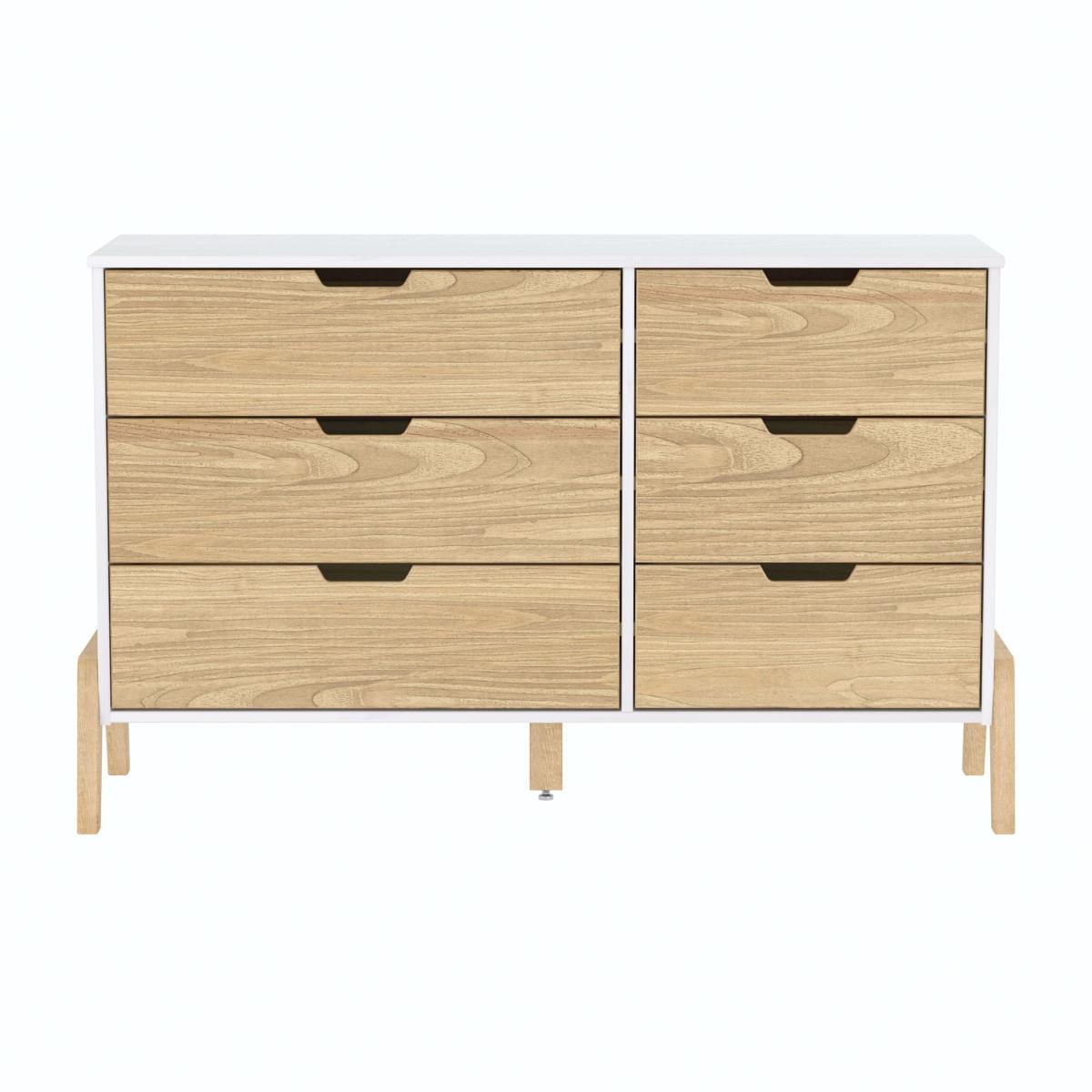 Cômoda 6 Gavetas Veneza em Madeira Branco e Carvalho 119x40x76 cm Marin
