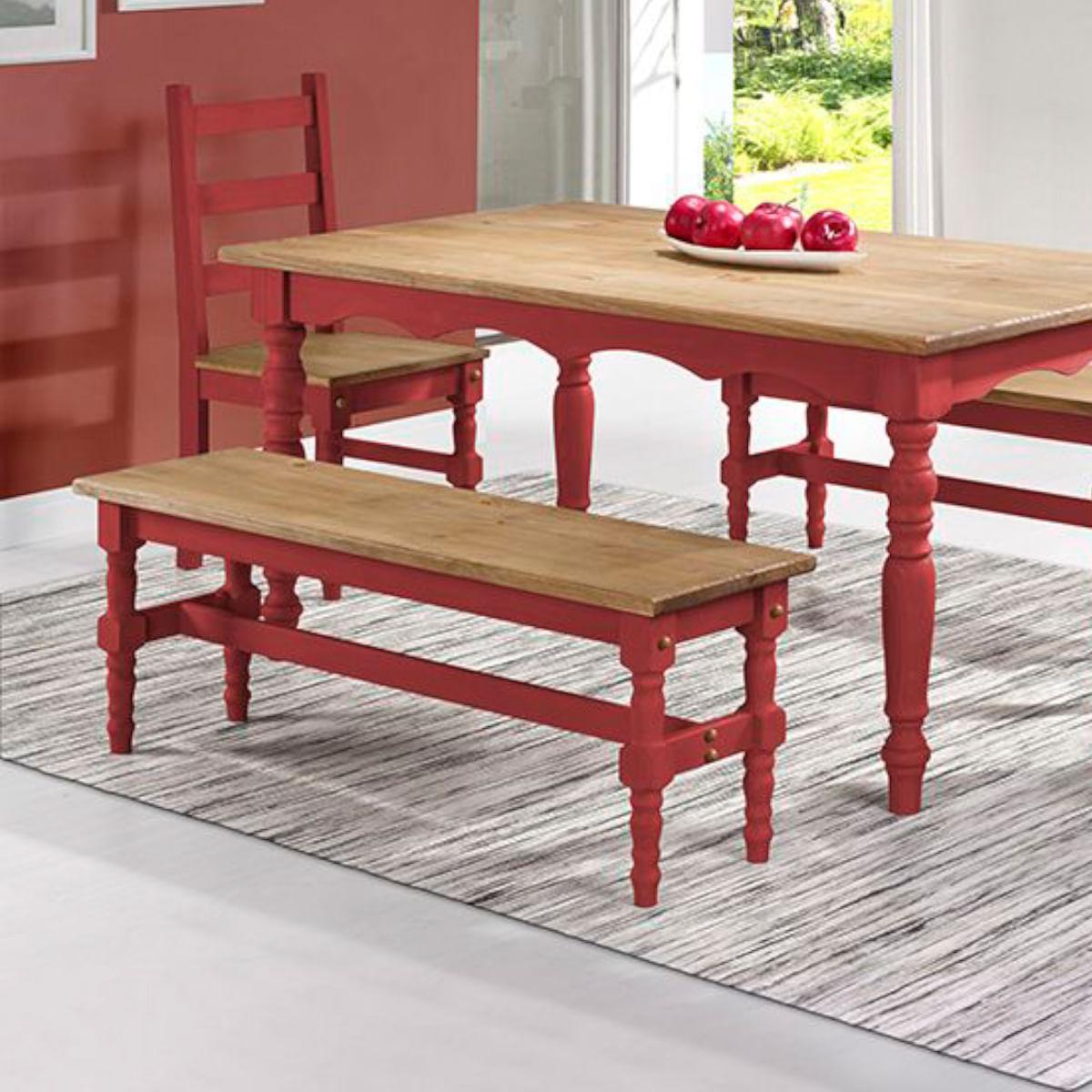 Banco Rústico em Madeira 2 Lugares Vermelho/Cera 120x35x46 cm Elliottiis