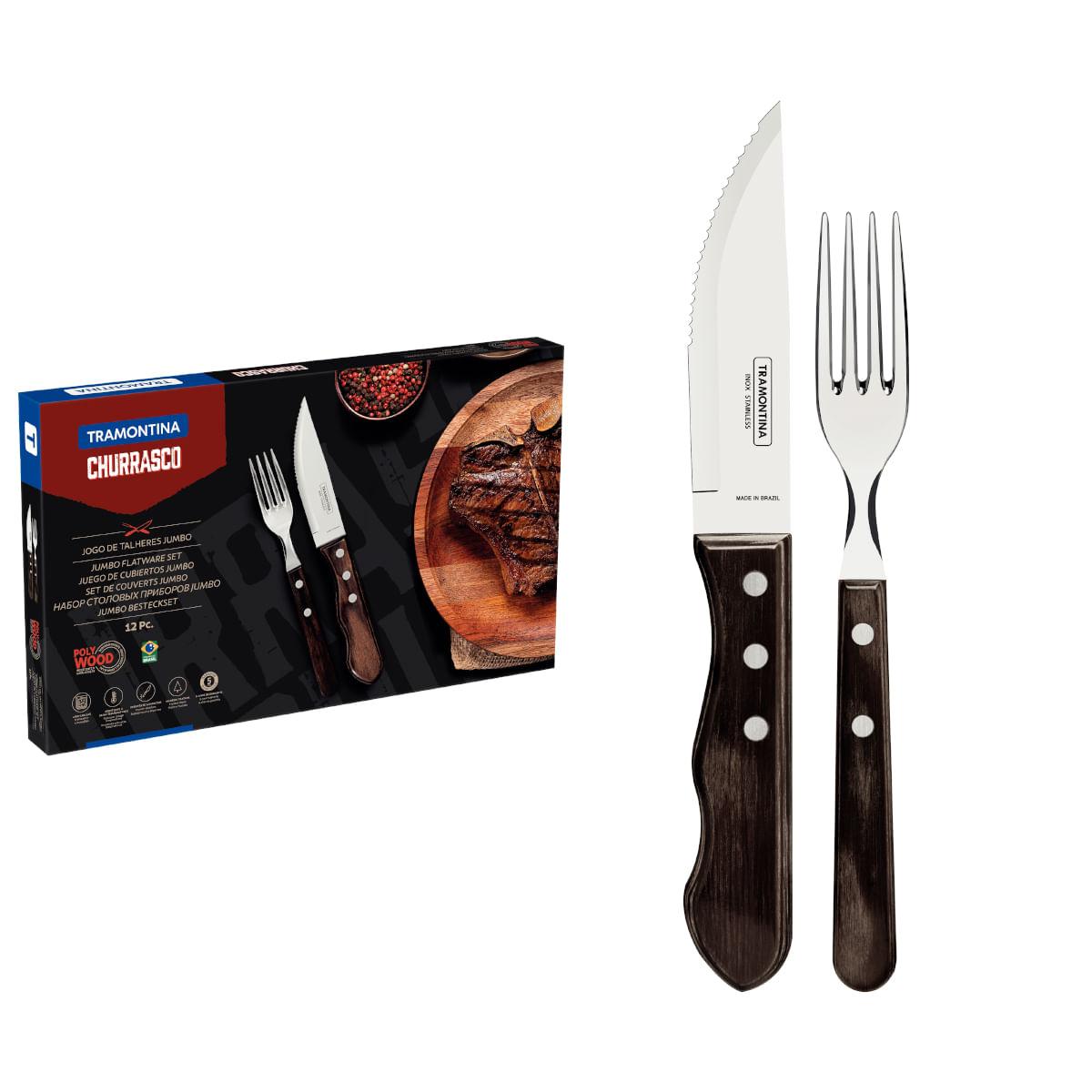 Jogo de Talheres para Churrasco Jumbo Tramontina Castanho Polywood 12 Peças