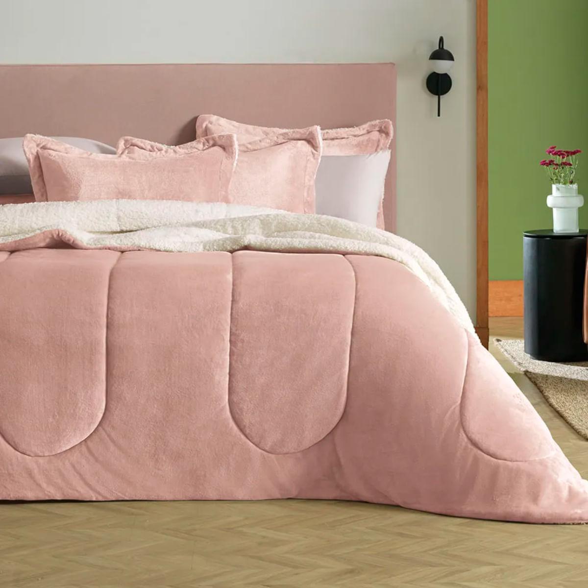 Edredom Casal Karsten Microfibra com Porta Travesseiro Sonata Rosé Natural