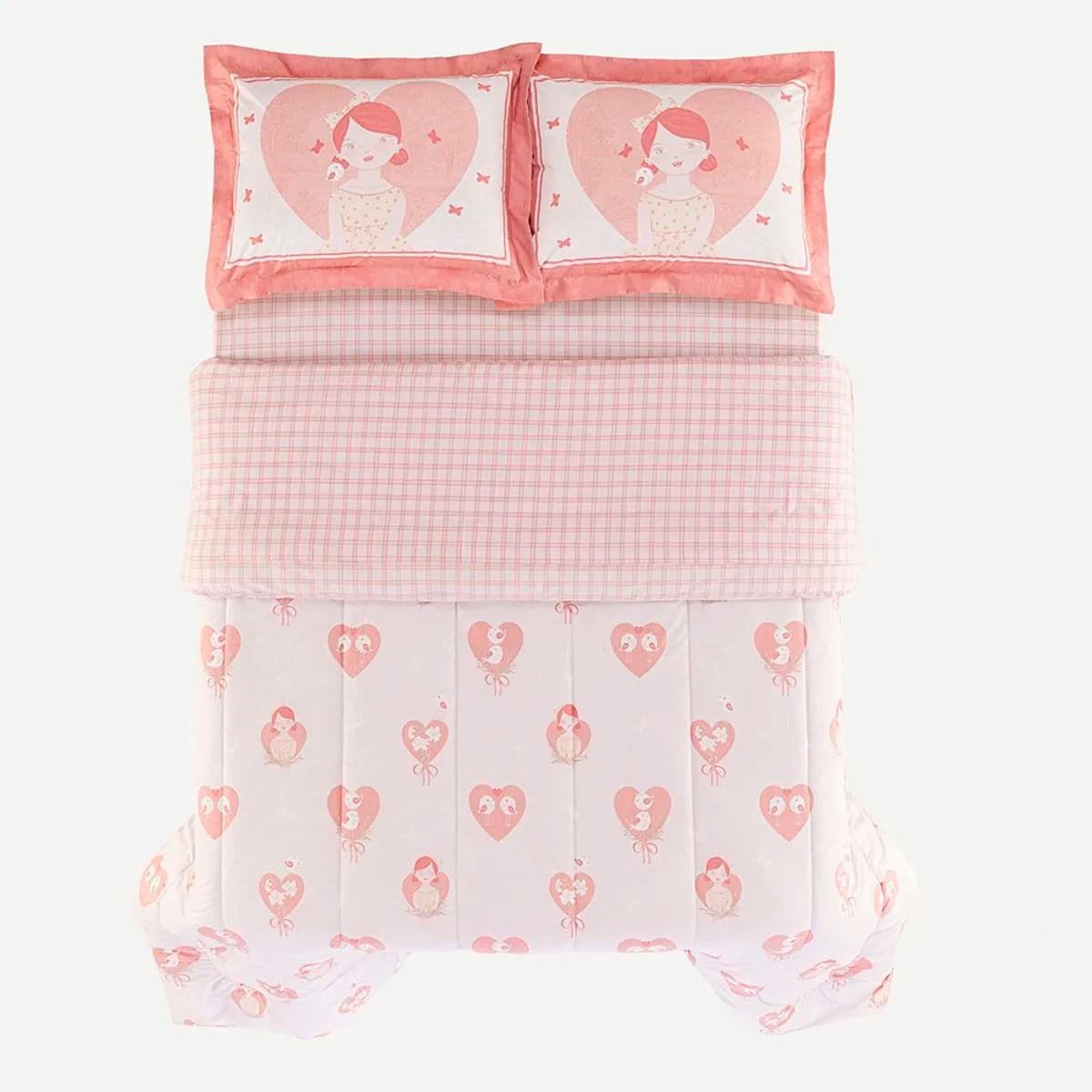Edredom Infantil Casal Karsten 100% Algodão Ameli Rosa