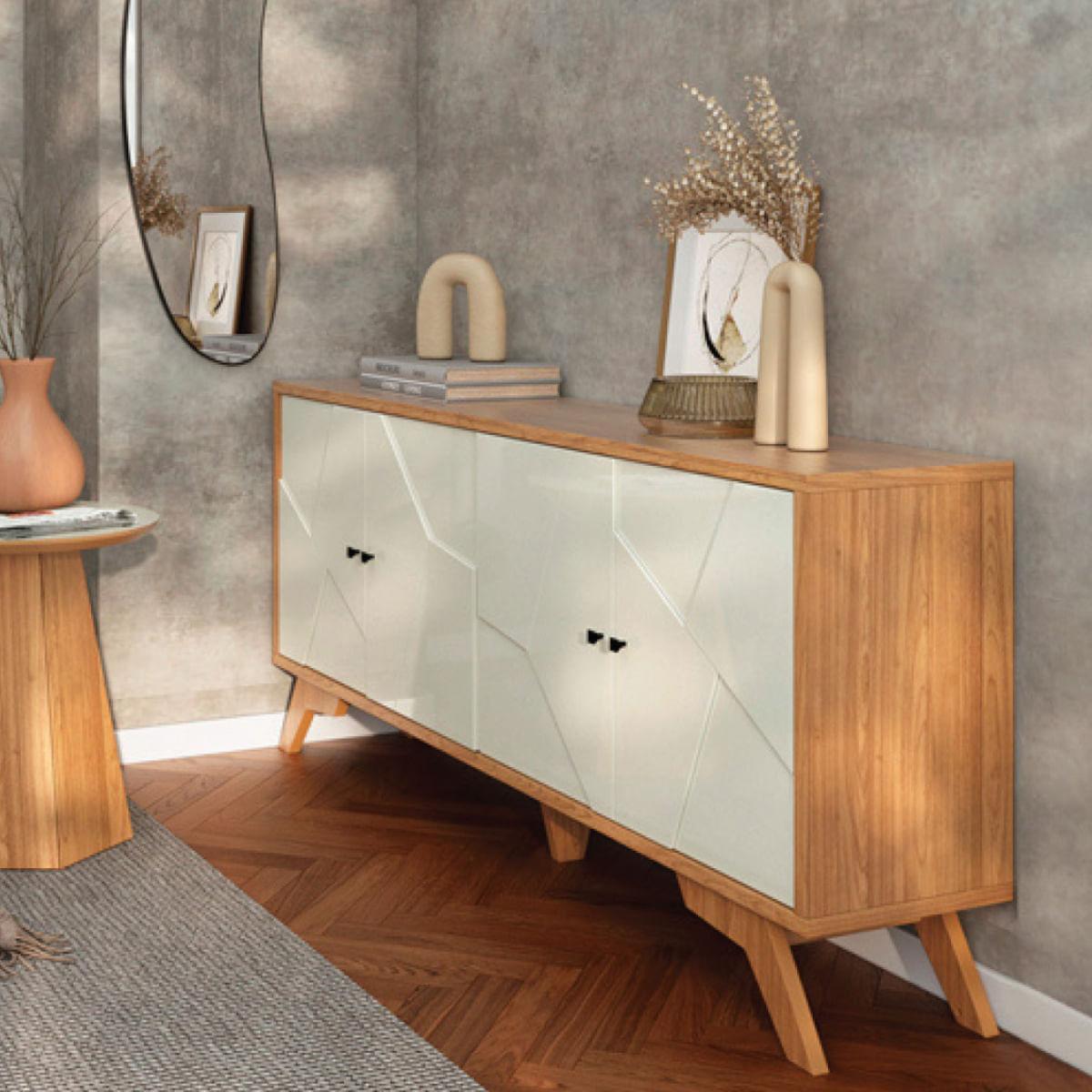Balcão Buffet Mosaico 4 Portas em MDF Freijó Branco 180cm TB297 Dalla Costa