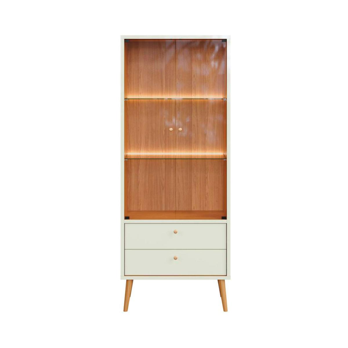 Cristaleira 2 Portas em Vidro com LED White Freijó 75x189x36 Dalla Costa
