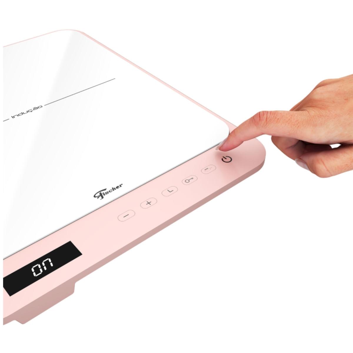 Cooktop de Indução Portátil Fischer 1 Boca Bivolt Touch Screen Rosa Candy
