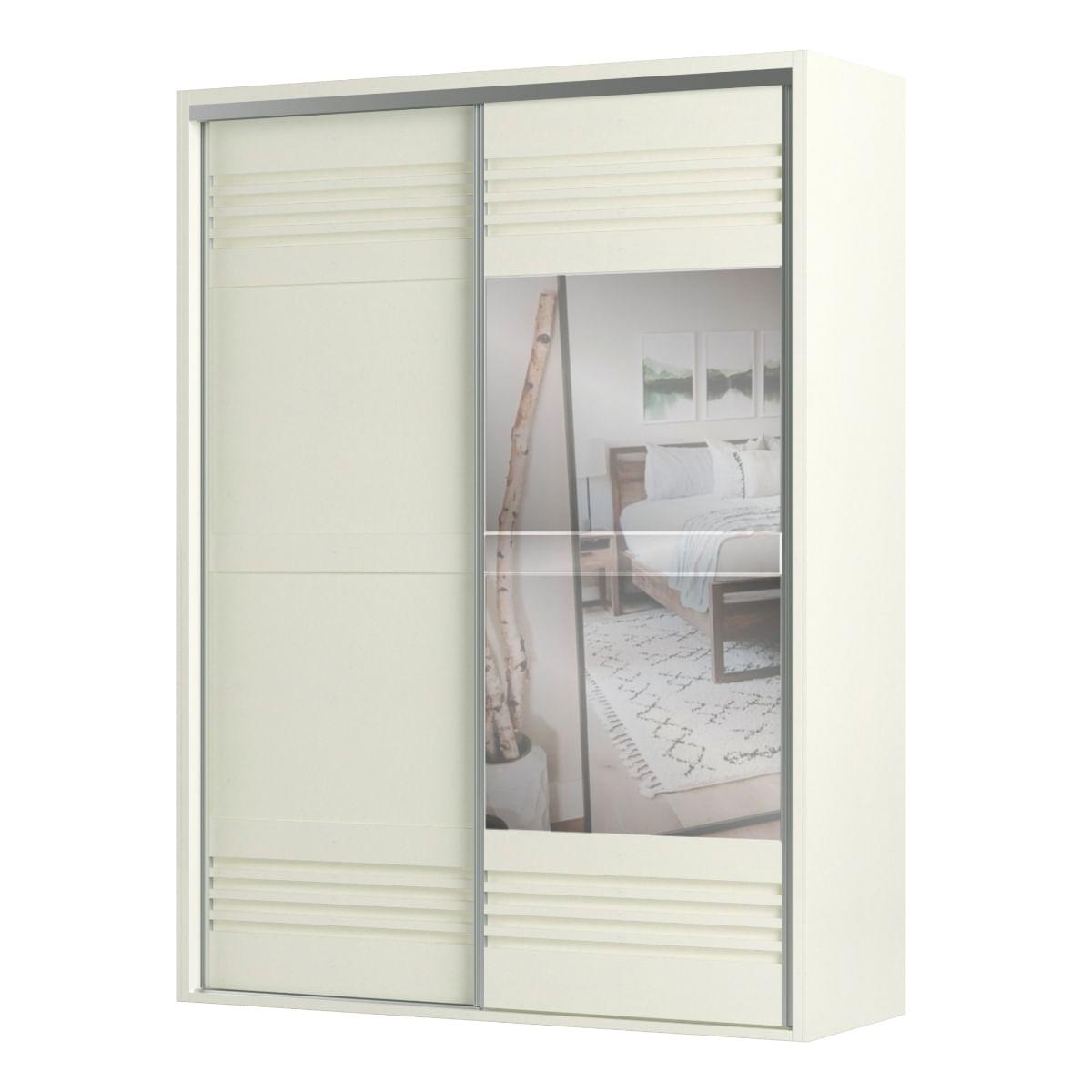 Guarda-Roupa Solteiro 2 Portas de Correr com Espelho 2 Gavetas 179 cm Off White TW601E WW Dalla Costa