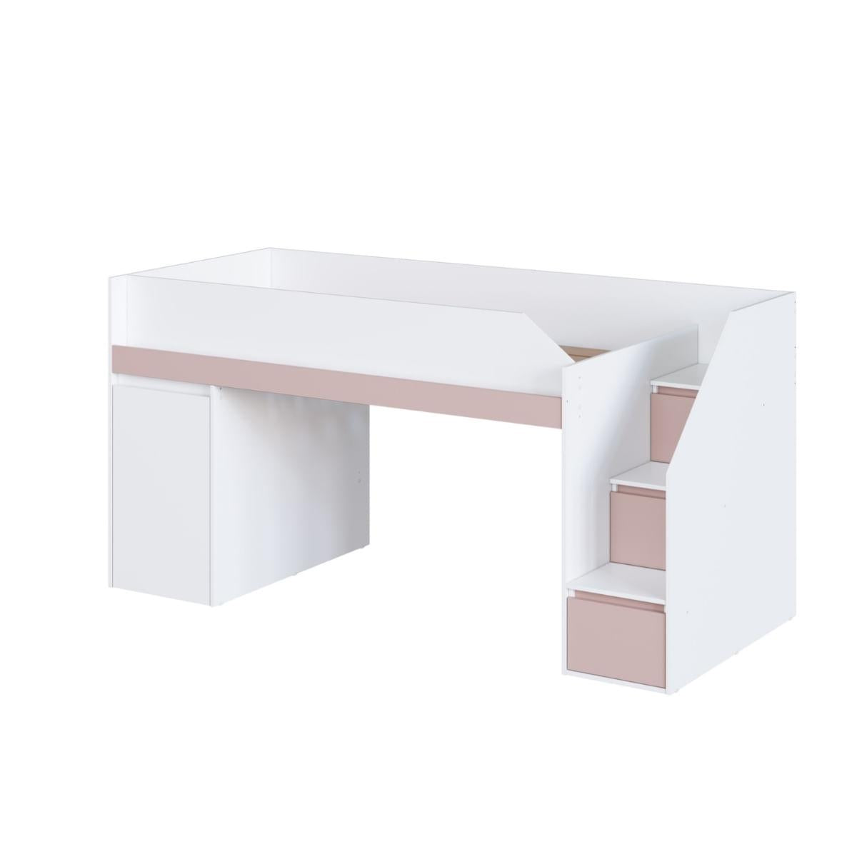 Cama Infanto Juvenil com Escrivaninha Branco e Rosa Completa Móveis