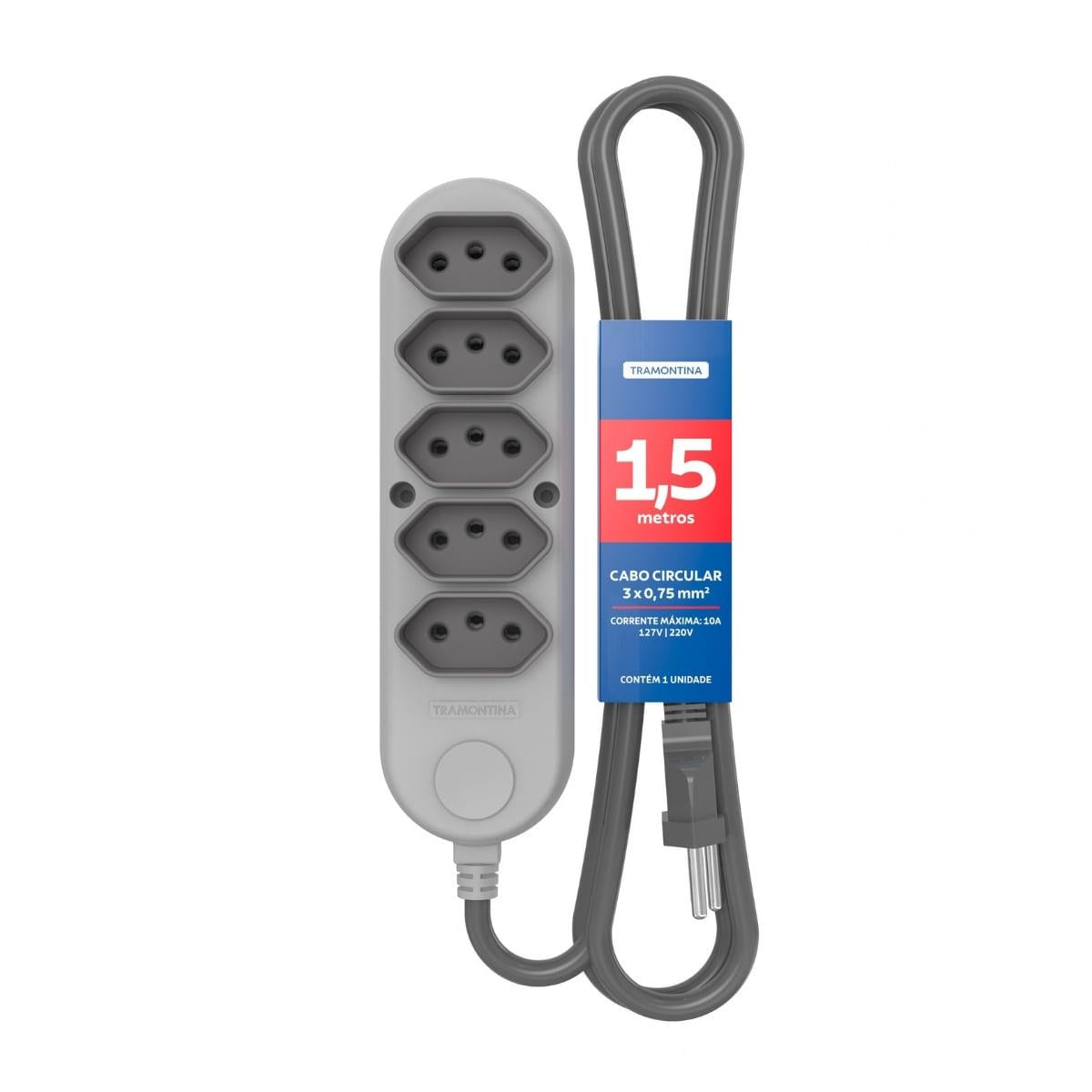 Extensão Múltipla 5 Tomadas 2P+T 10 A 250 V Tramontina 1,5 m