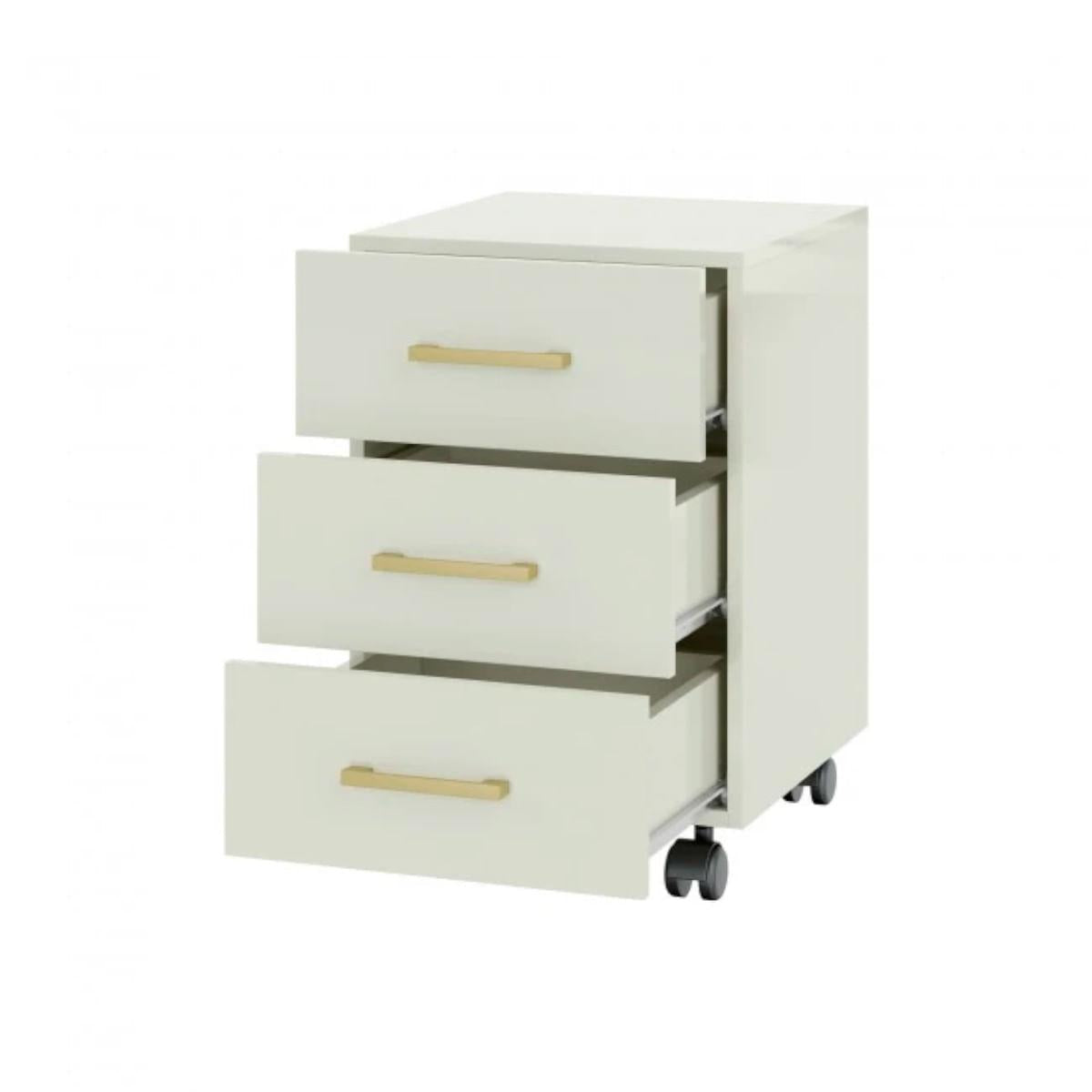 Gaveteiro 3 Gavetas com Rodízios em MDF 39x43x60cm Dalla Costa Off White