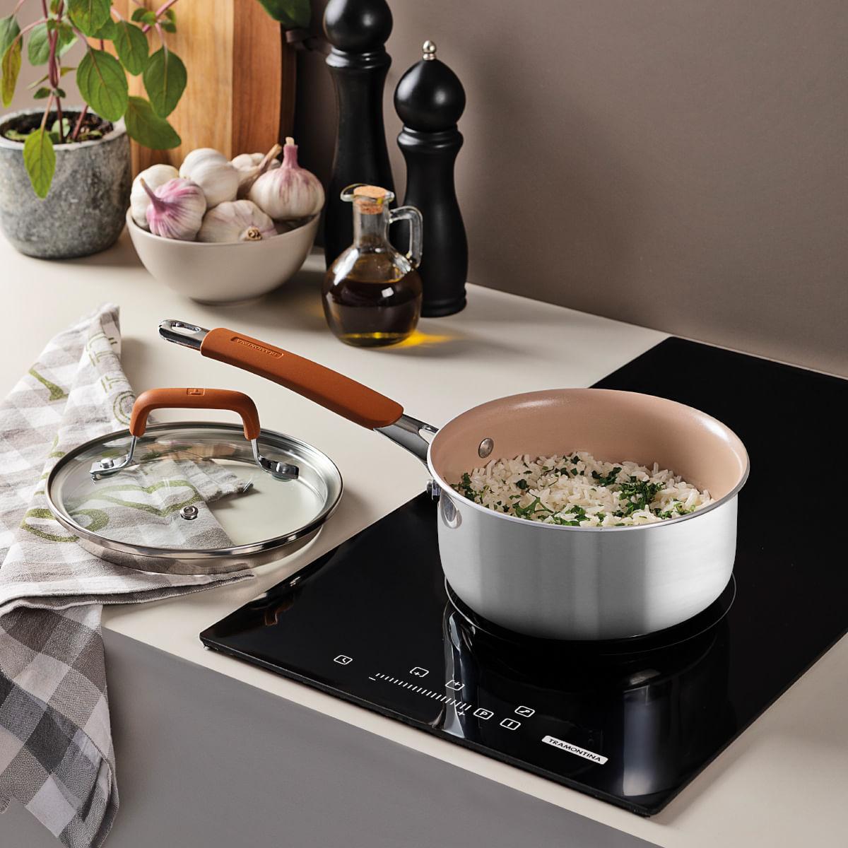 Panela Tramontina Romagna Aço Inox Cerâmico Marfim 18 cm 2,25 L