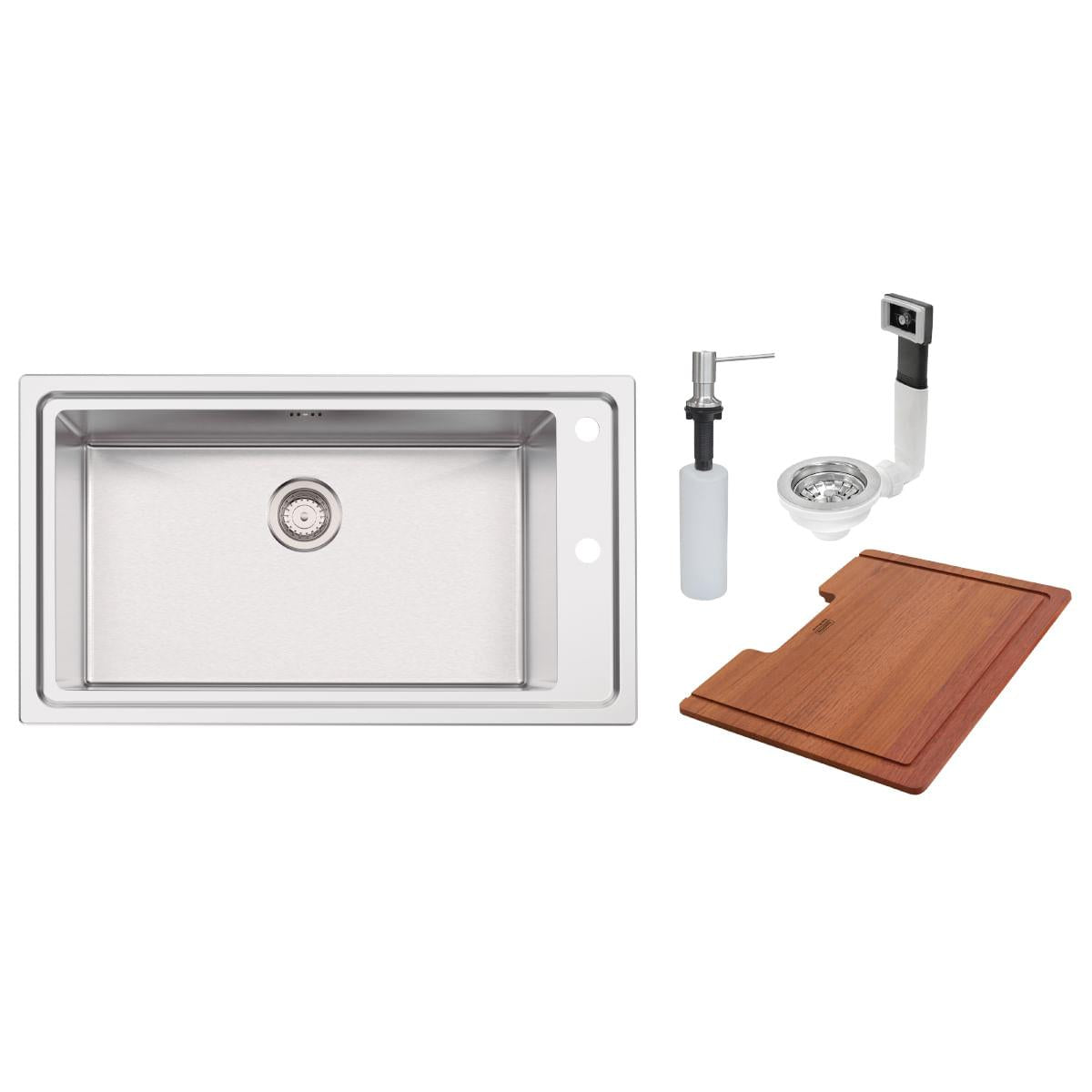 Cuba de Sobrepor Tramontina Square 86x50 em Aço Inox 304 Scotch Brite com Tábua e Dosador de Sabão