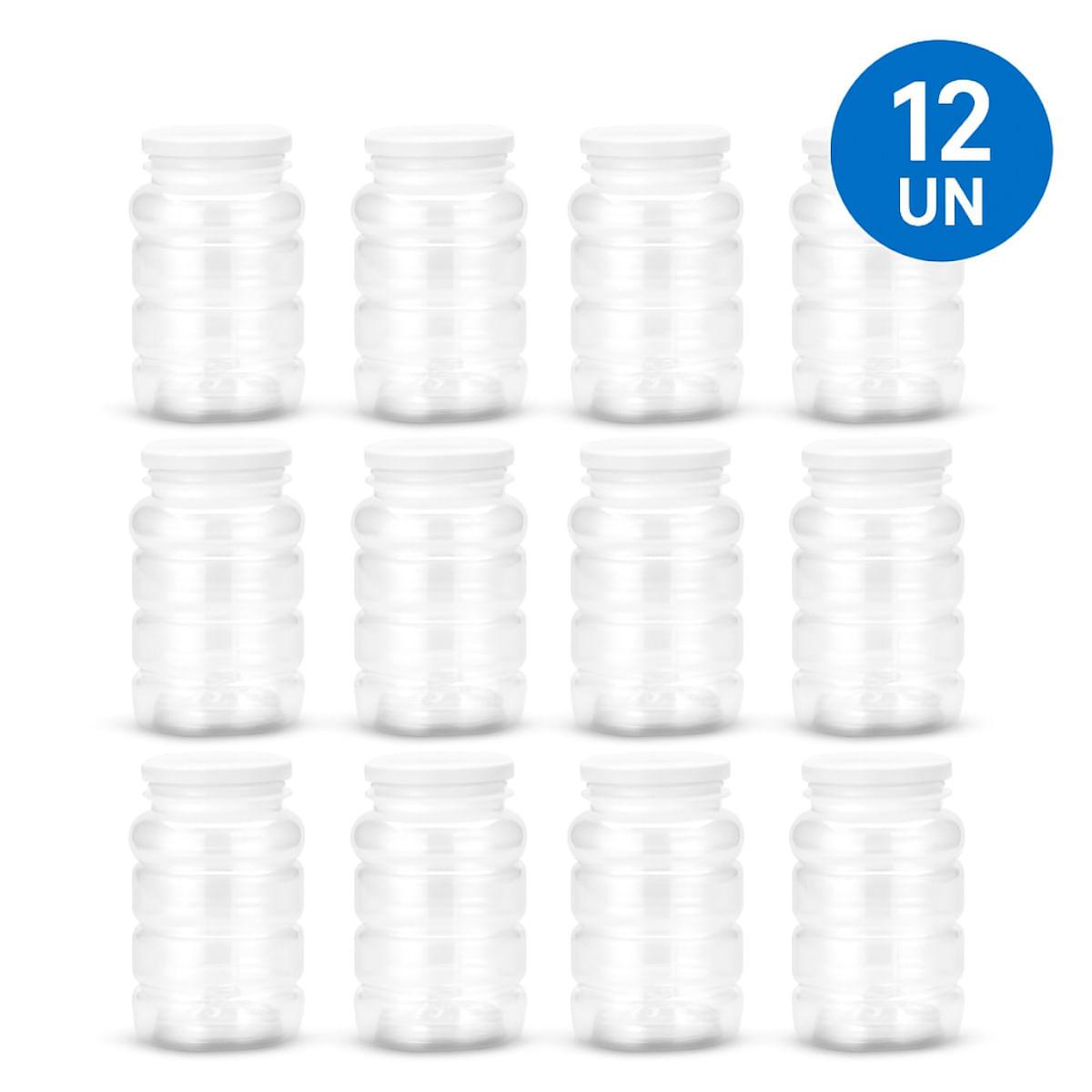12 Potes para Conservas 550ml Plástico Tampa Alumínio G2500 Galvanotek
