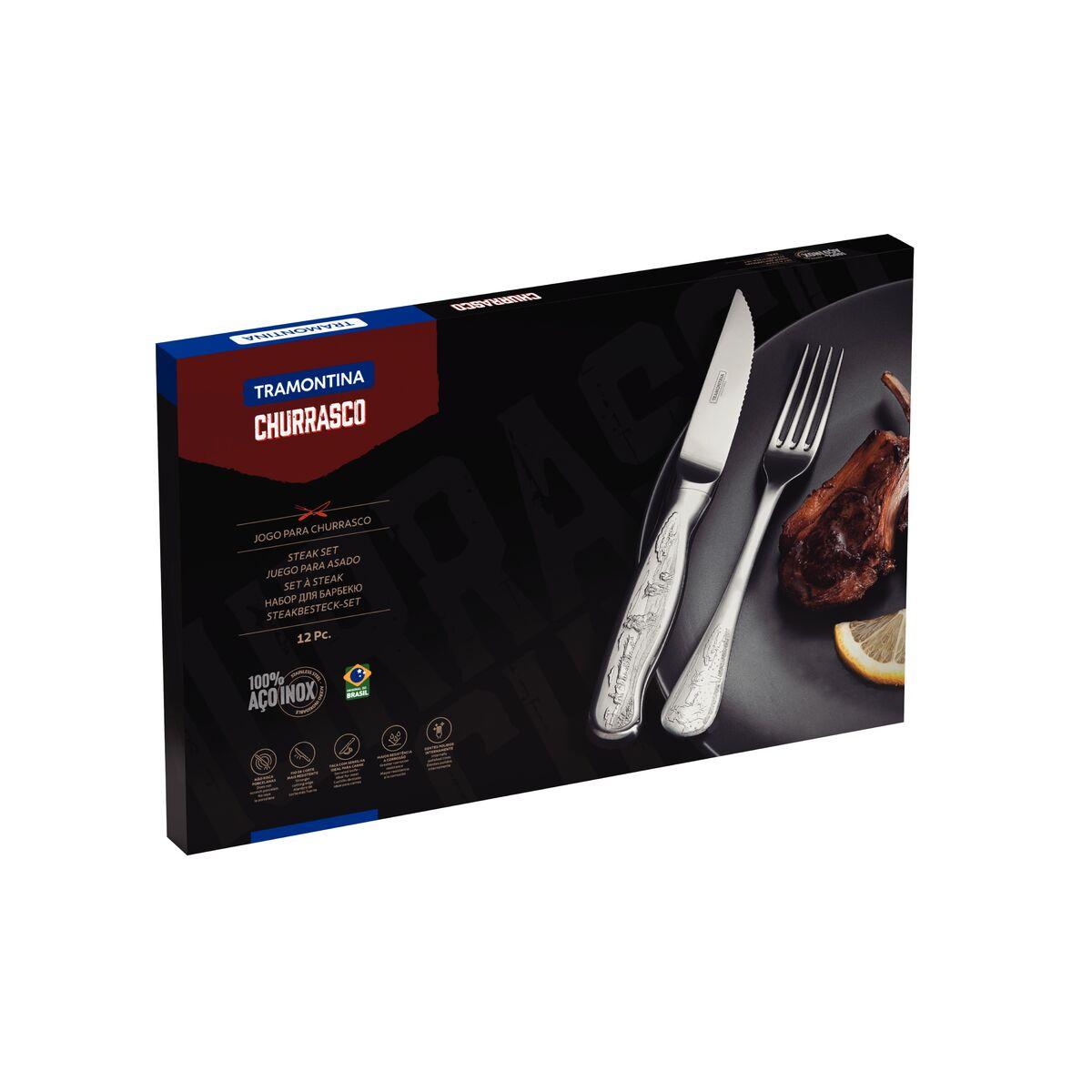 Jogo de Facas para Churrasco Tramontina Aço Inox Cabo com Desenhos em Alto Relevo 12 Peças
