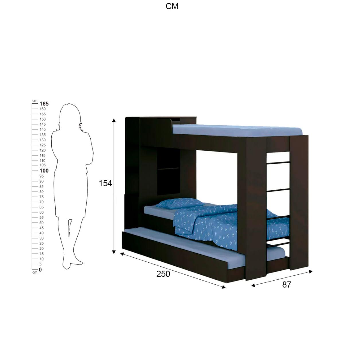 Treliche Ditália CM-15 Preto com Cama Auxiliar e Prateleiras